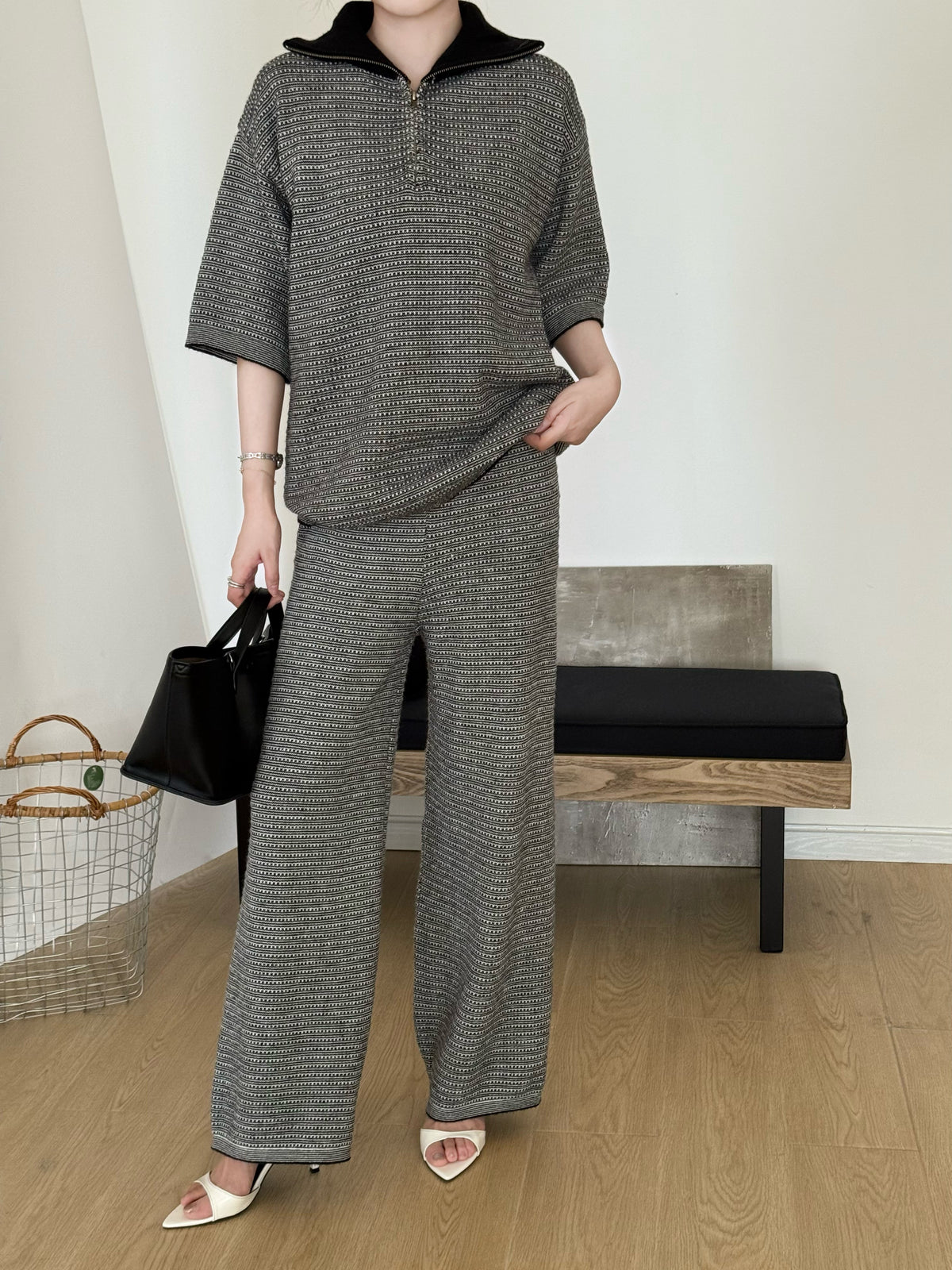 Lolo Knit Detail Suit Black Grey