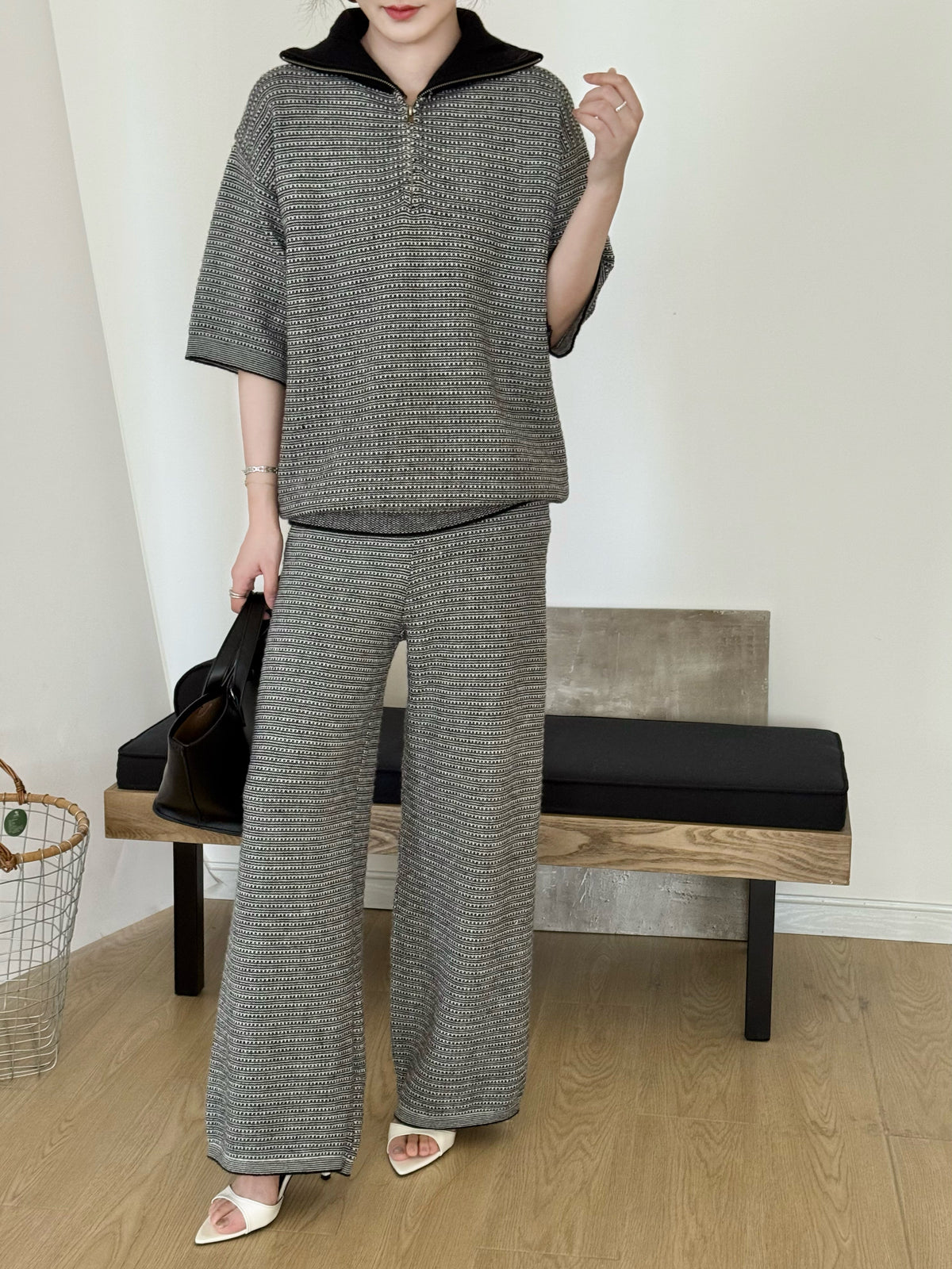 Lolo Knit Detail Suit Black Grey