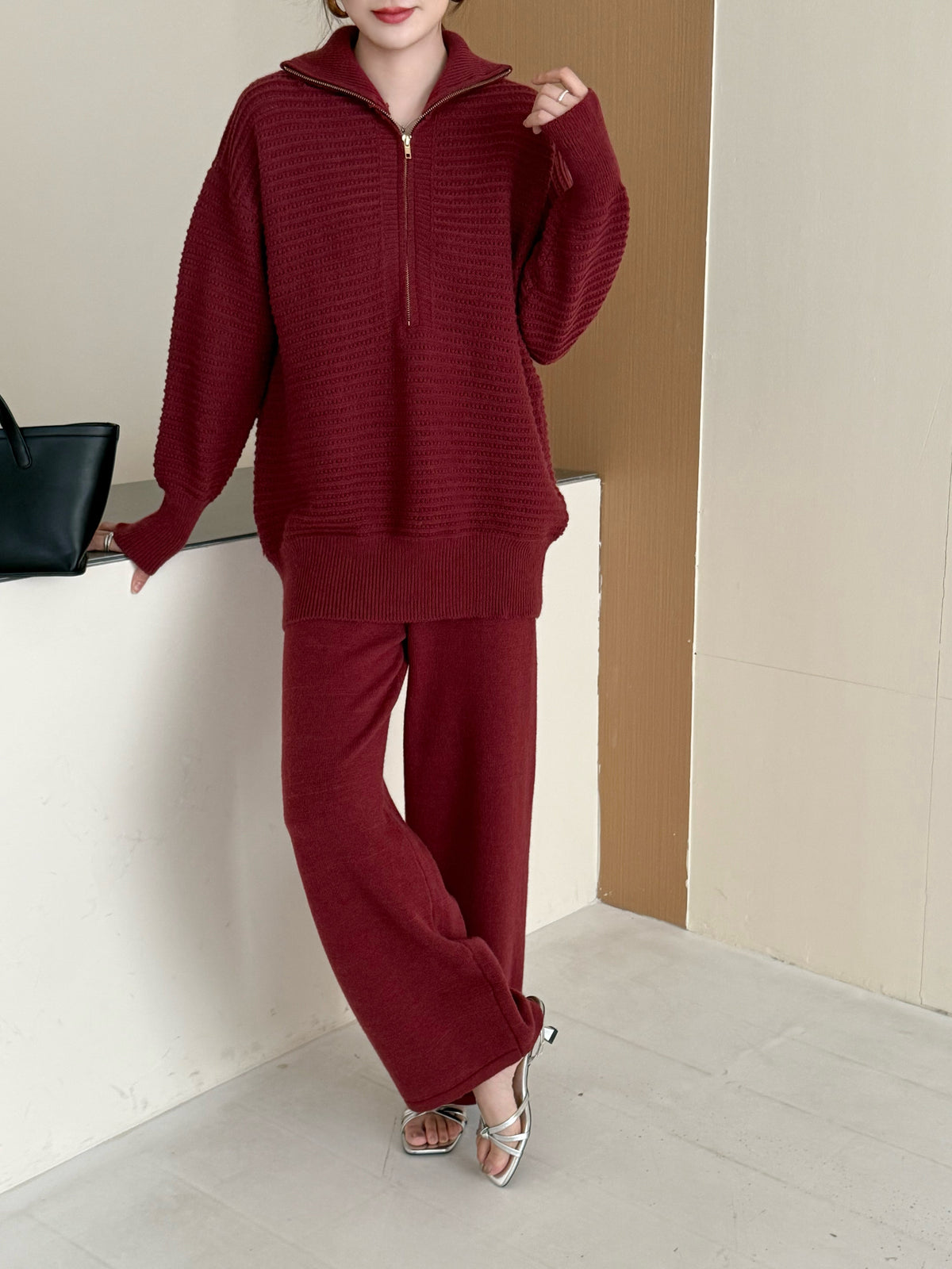 LOLO KNIT DETAIL SUIT CHERRY