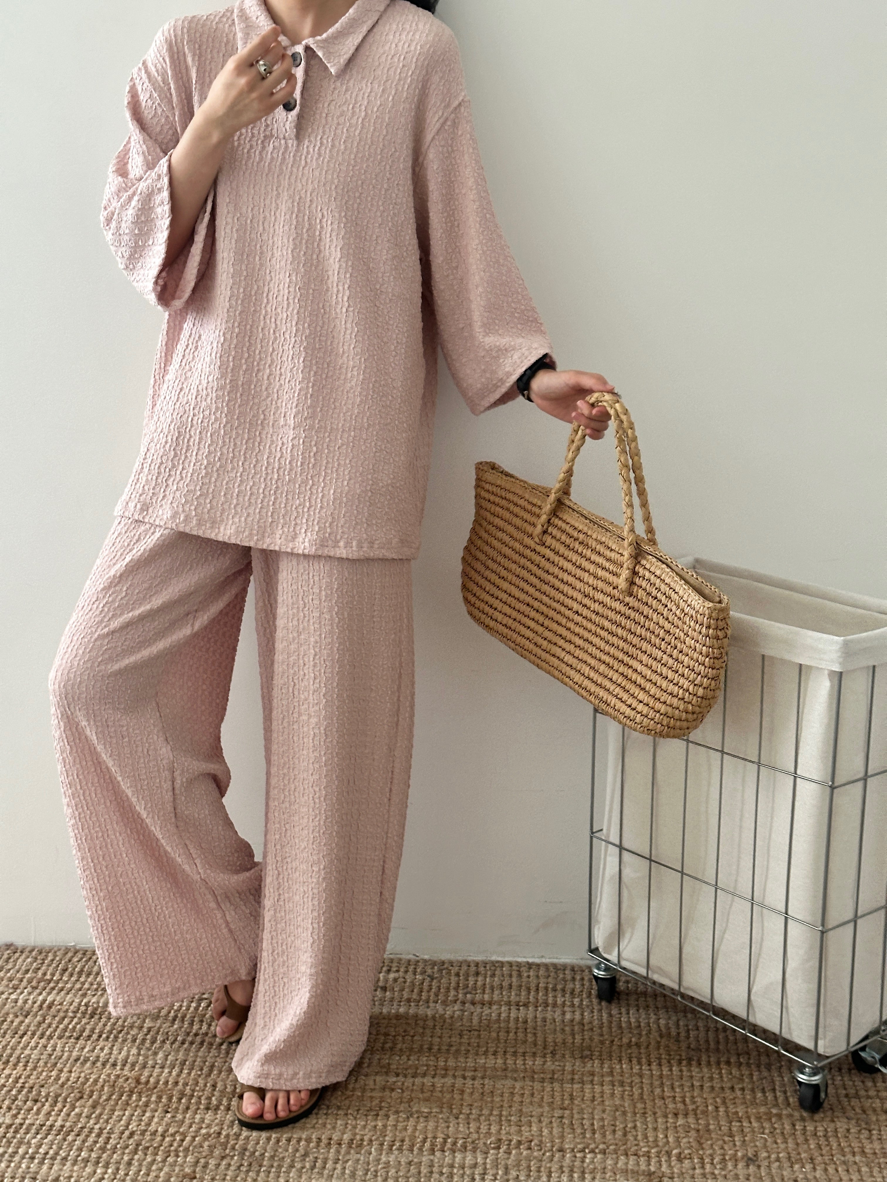 Laya Baby Pink textured suit