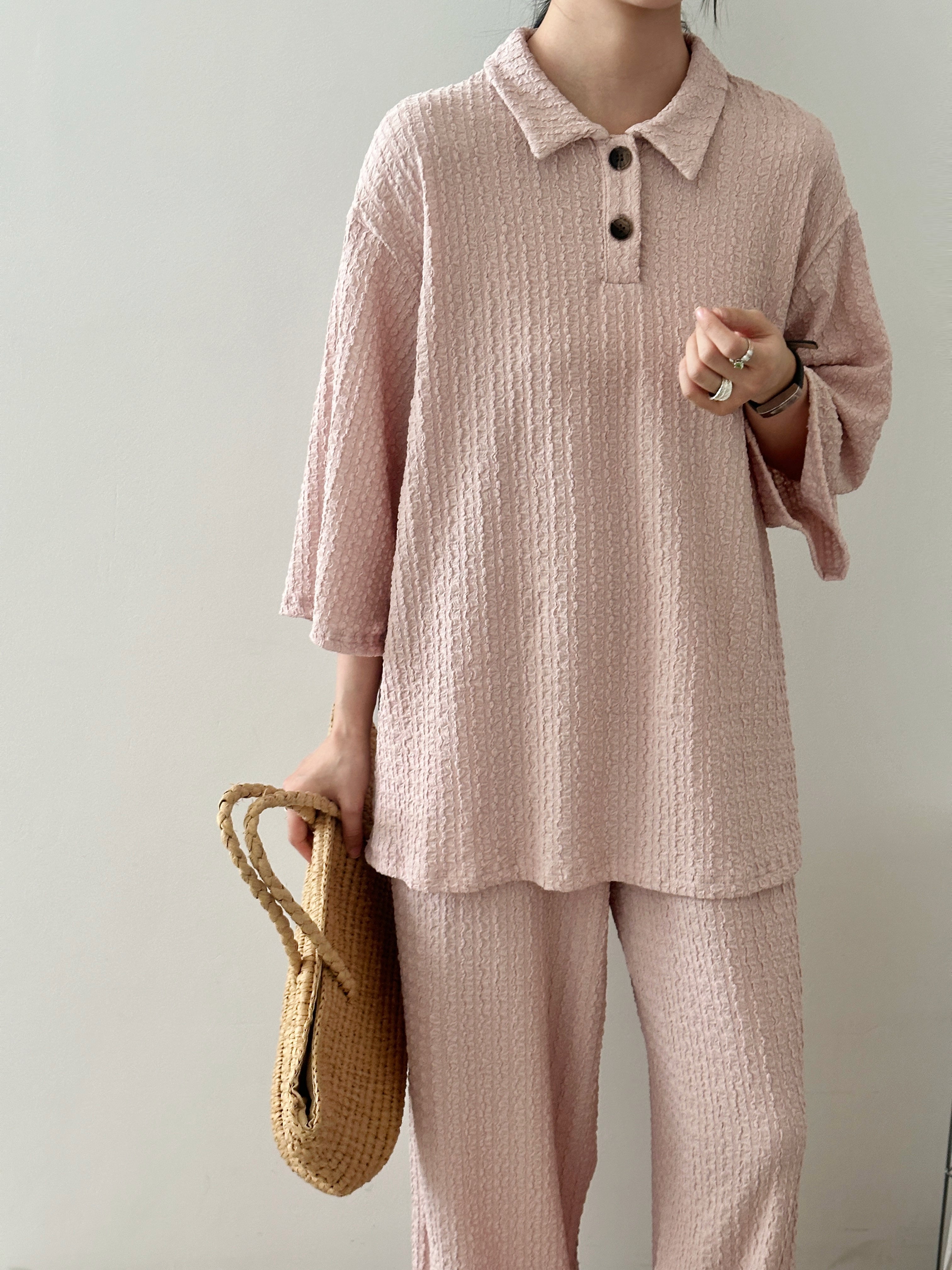Laya Baby Pink textured suit