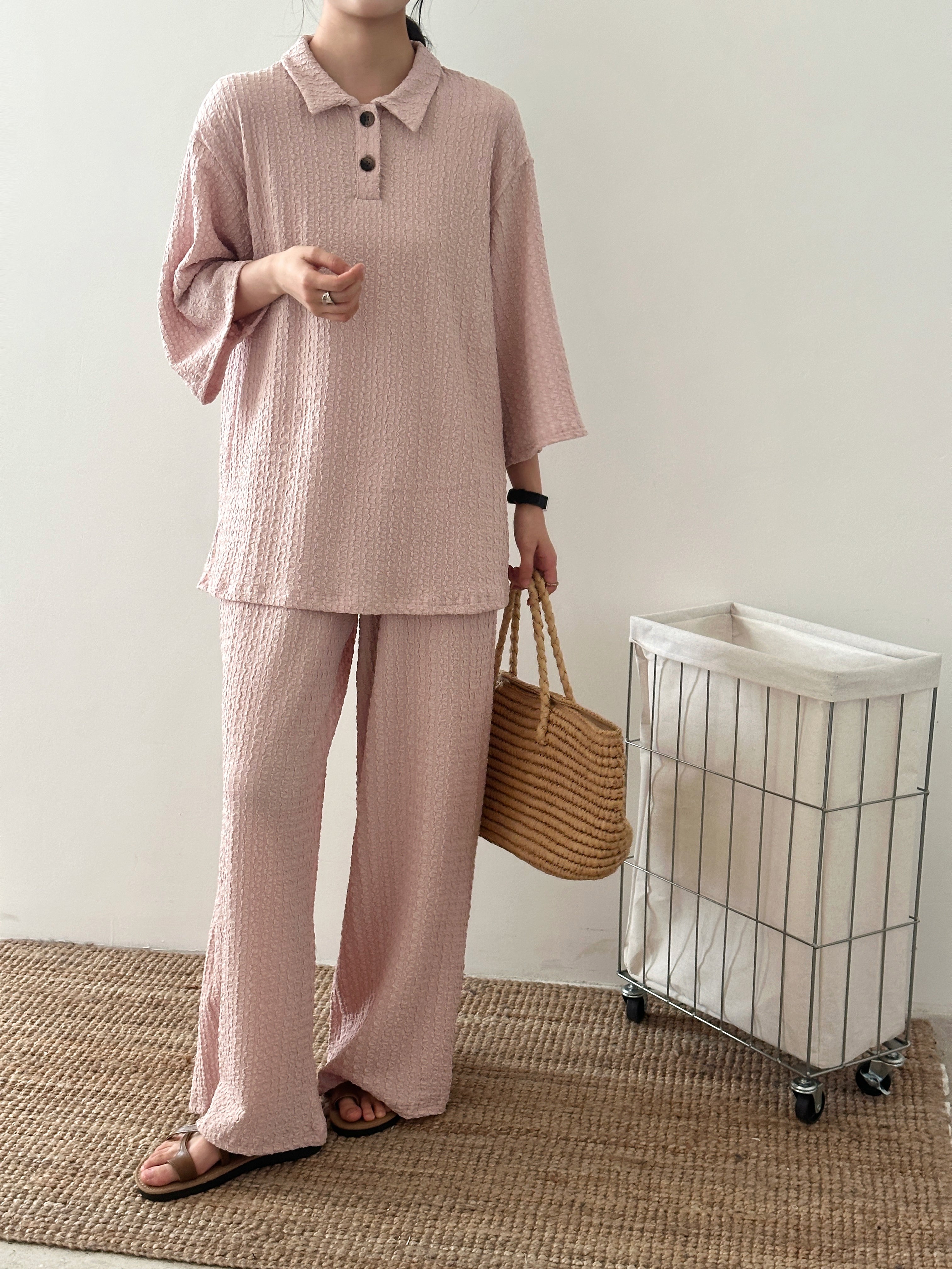 Laya Baby Pink textured suit