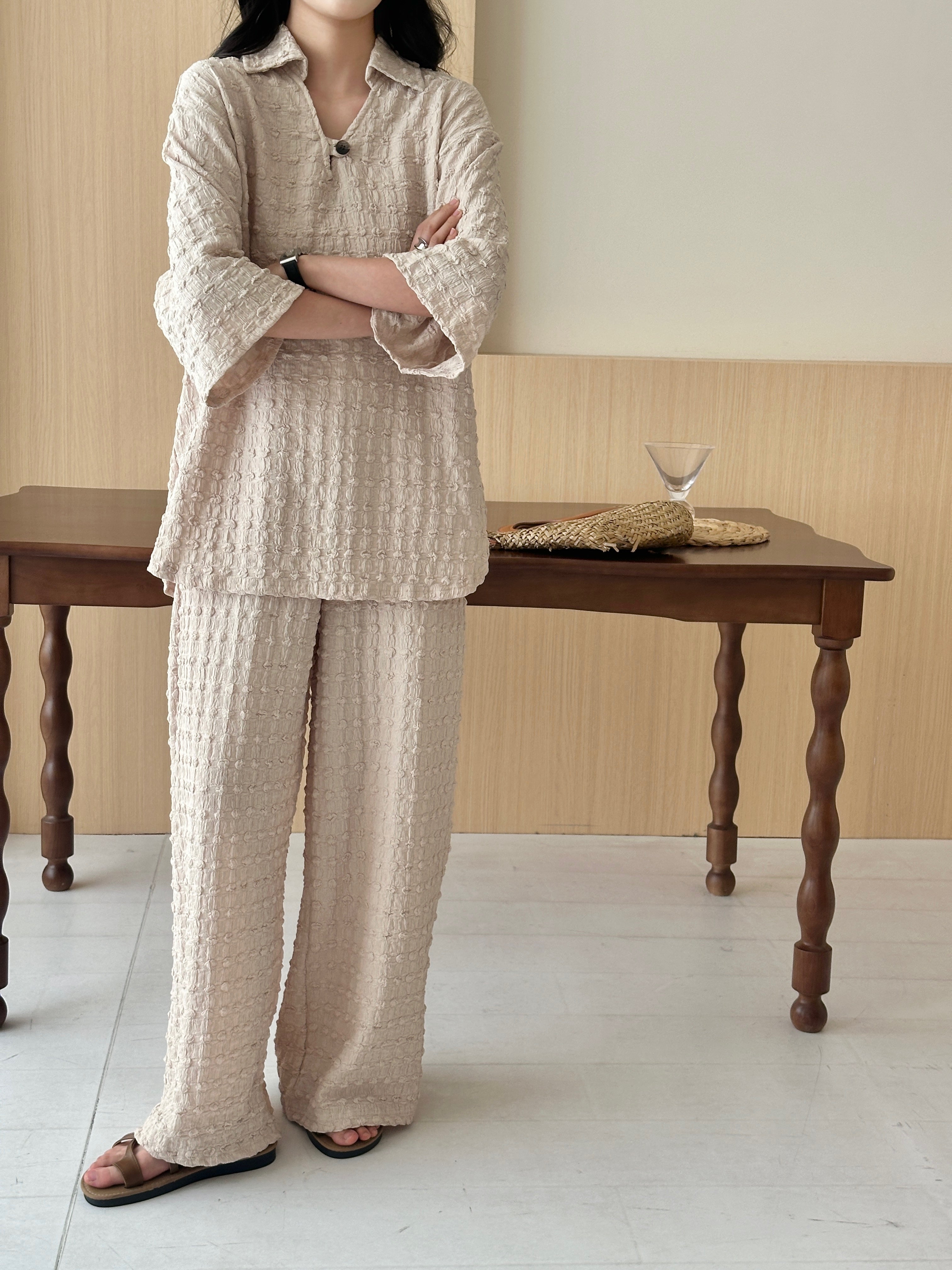 Zaira Oatmilk Textured Suit