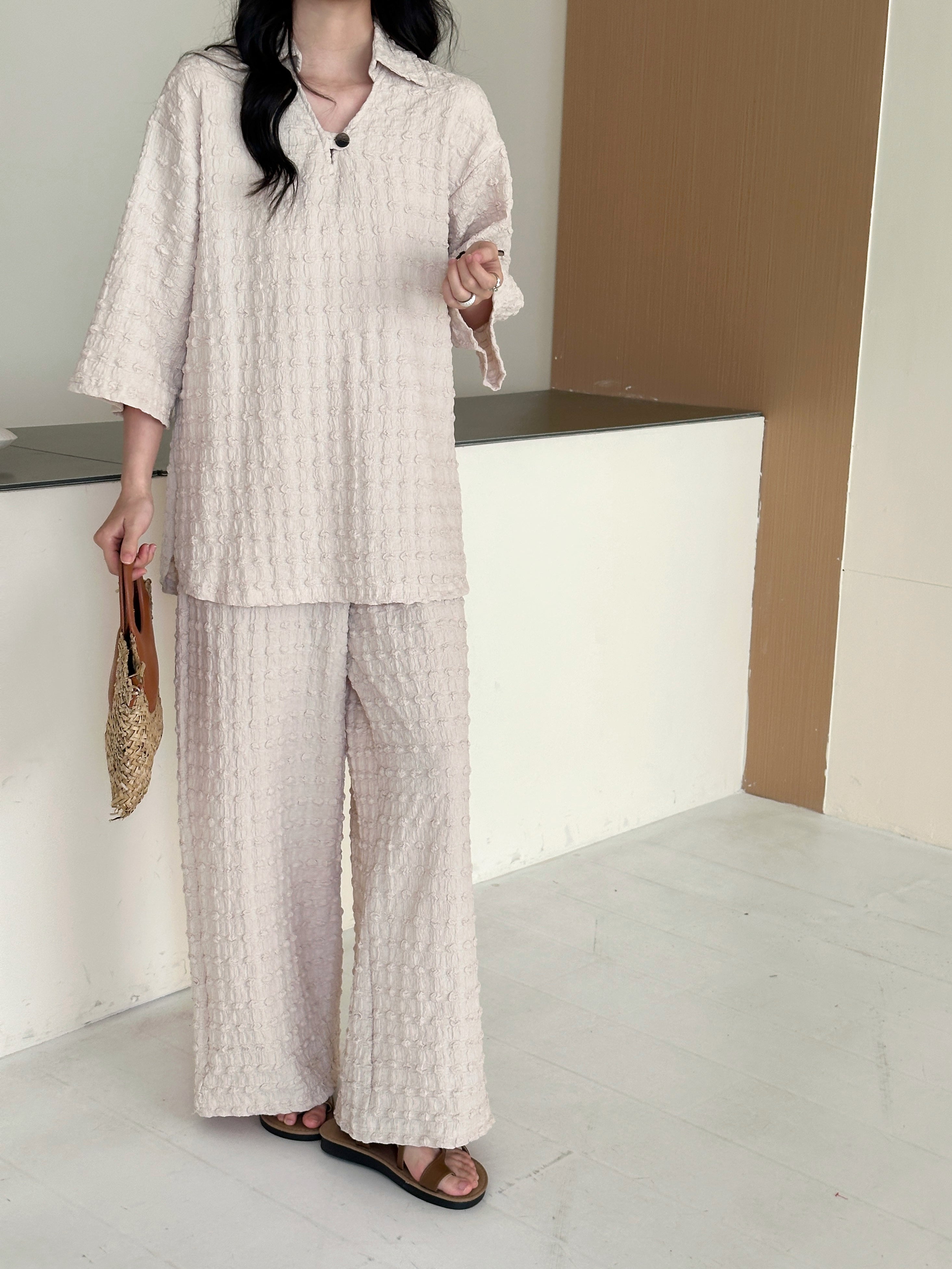 Zaira Oatmilk Textured Suit