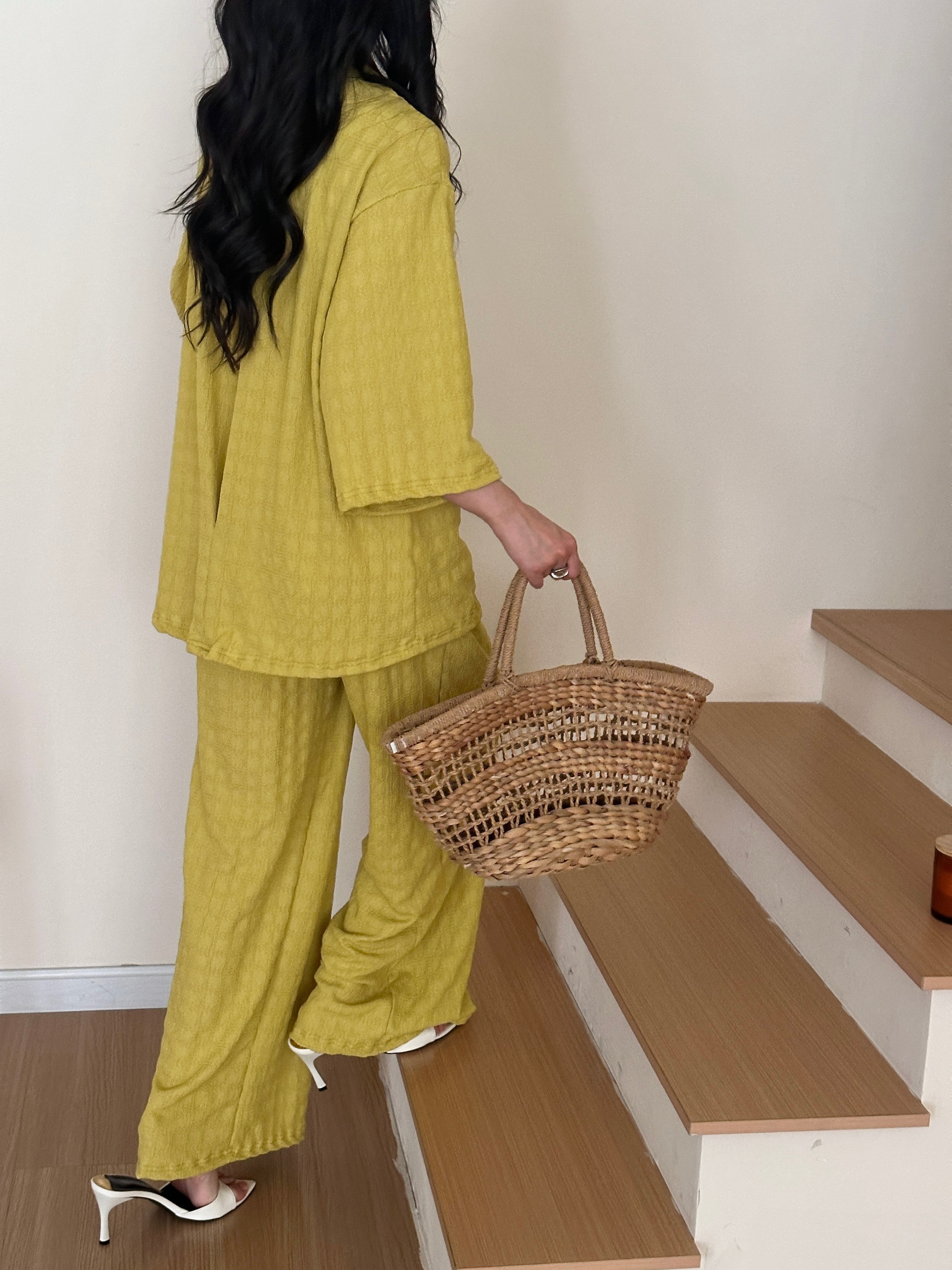 Raha Marigold Textured Suit with Zipper