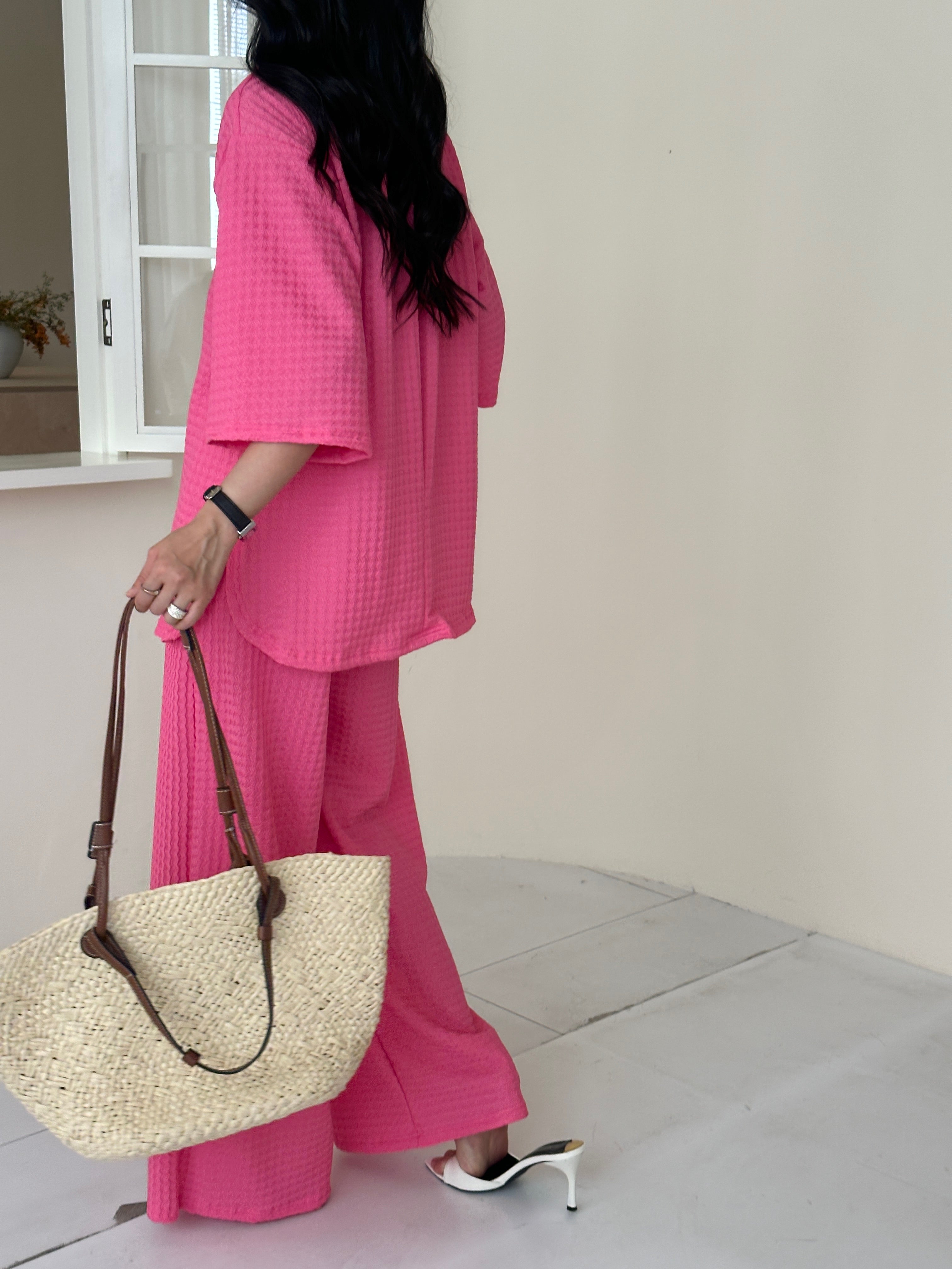 Sara Blossom Pink Textured Suit