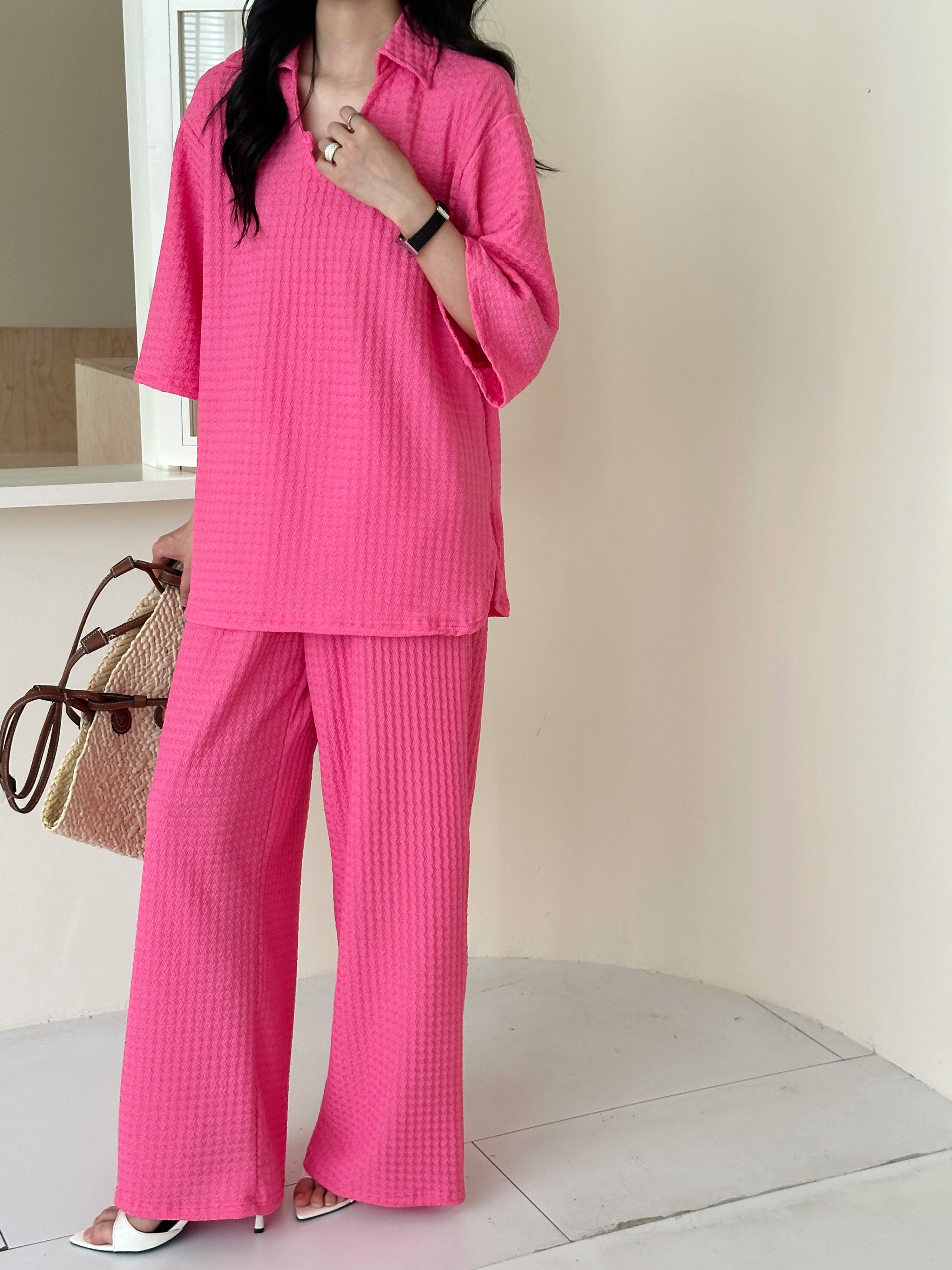Sara Blossom Pink Textured Suit