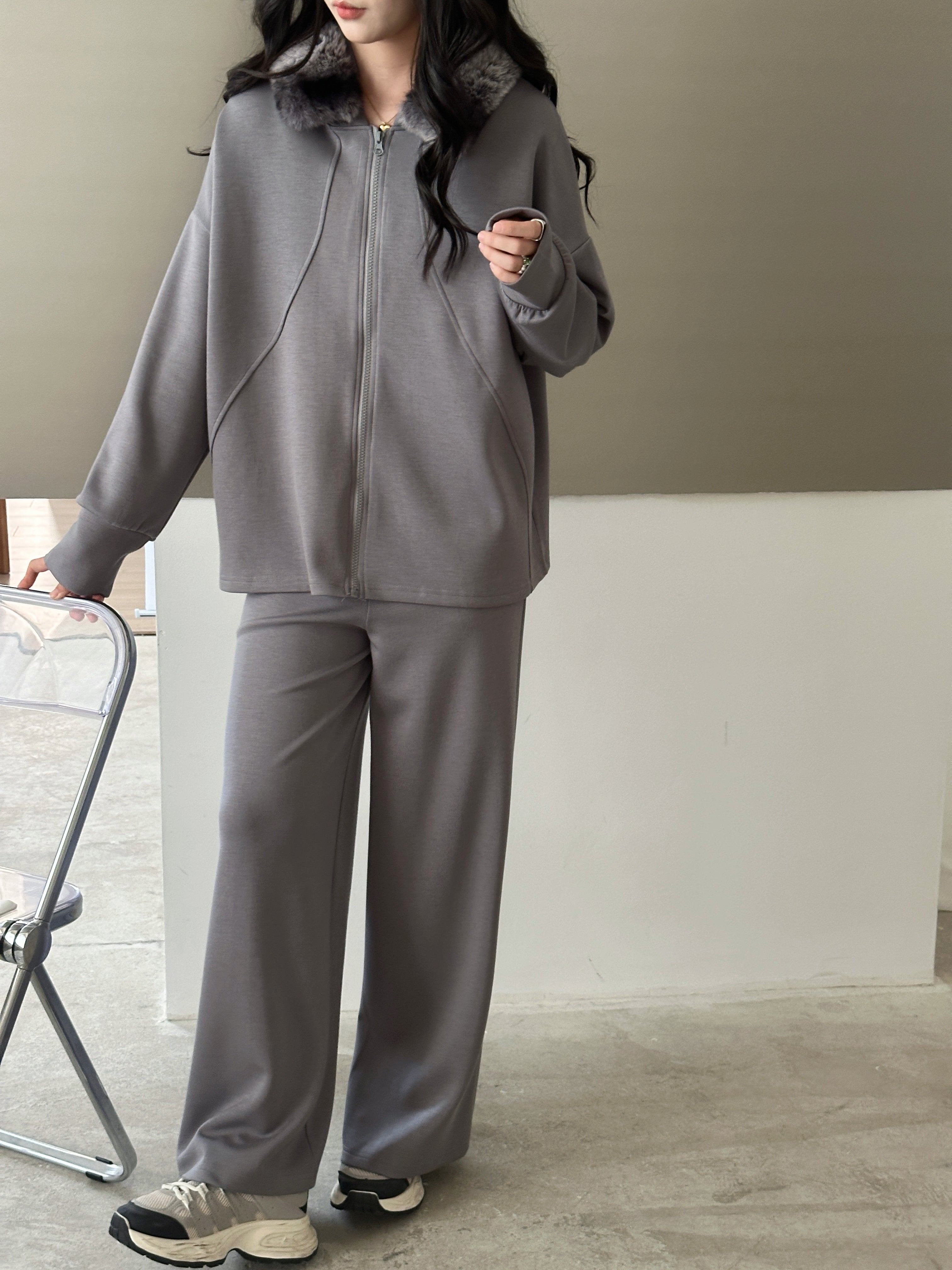 Erin Modal Suit With Faux Rabbit Hoodie
