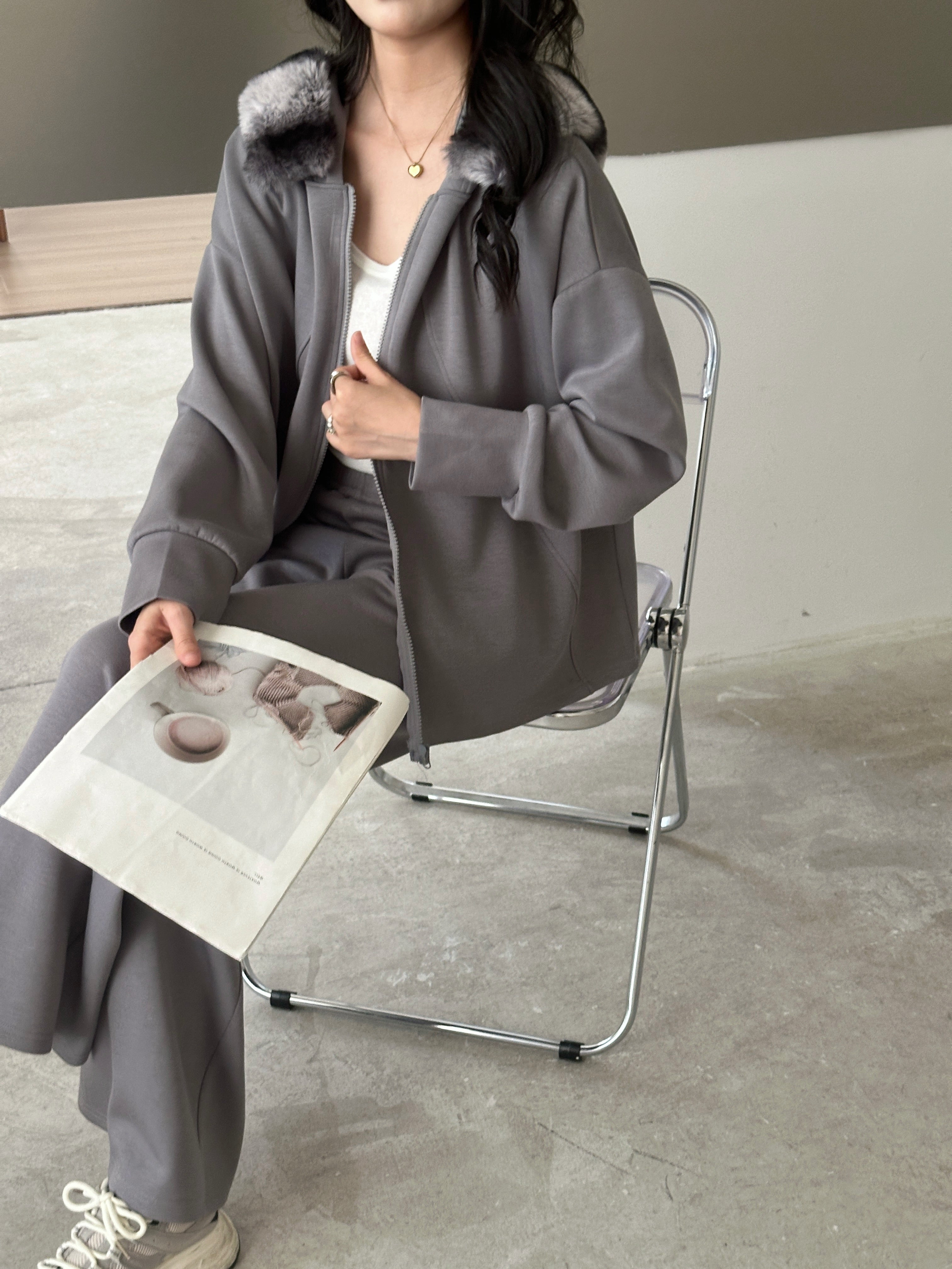 Erin Modal Suit with Faux Rabbit Hoodie