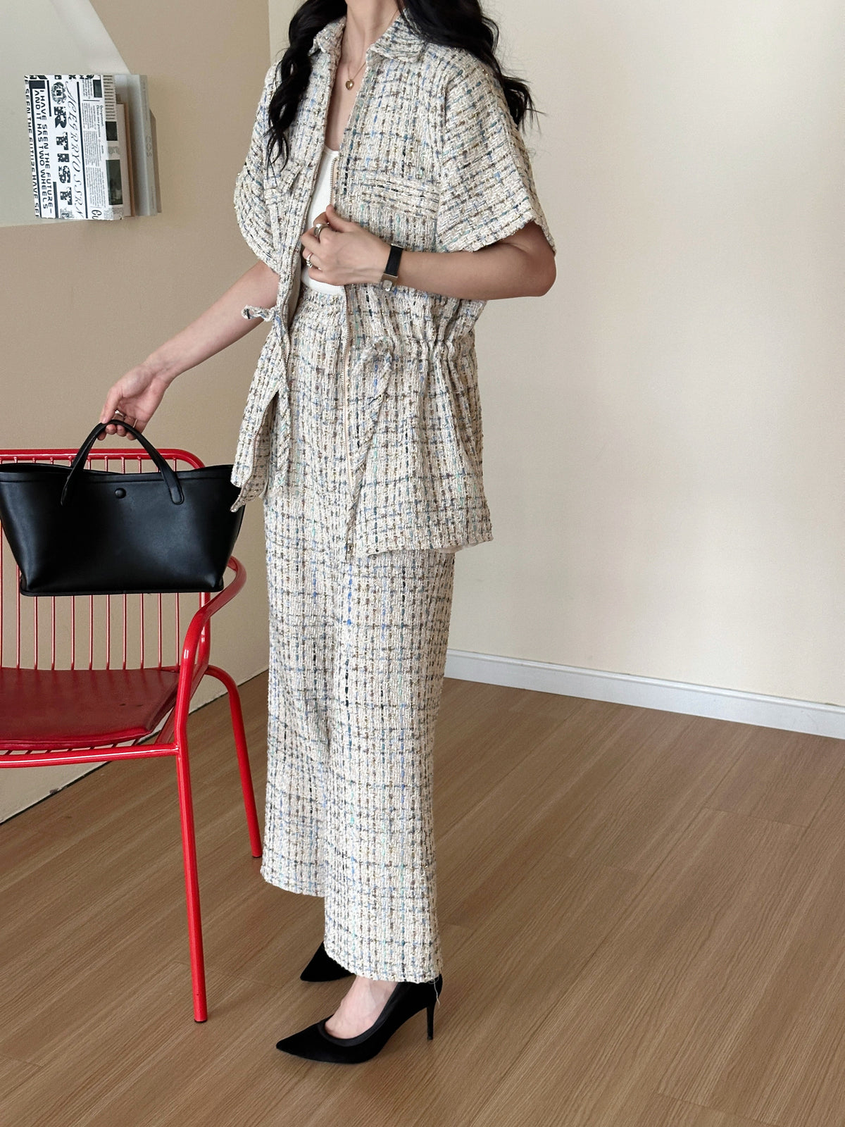Pera White Chequered Knit Suit