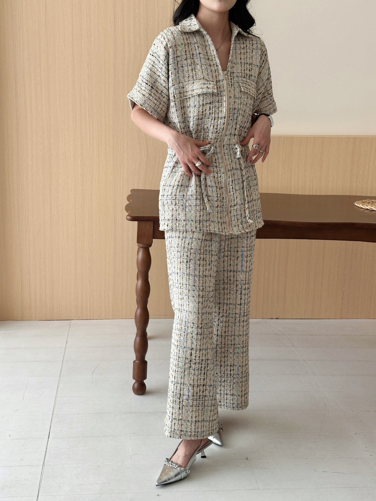 Pera White Chequered Knit Suit