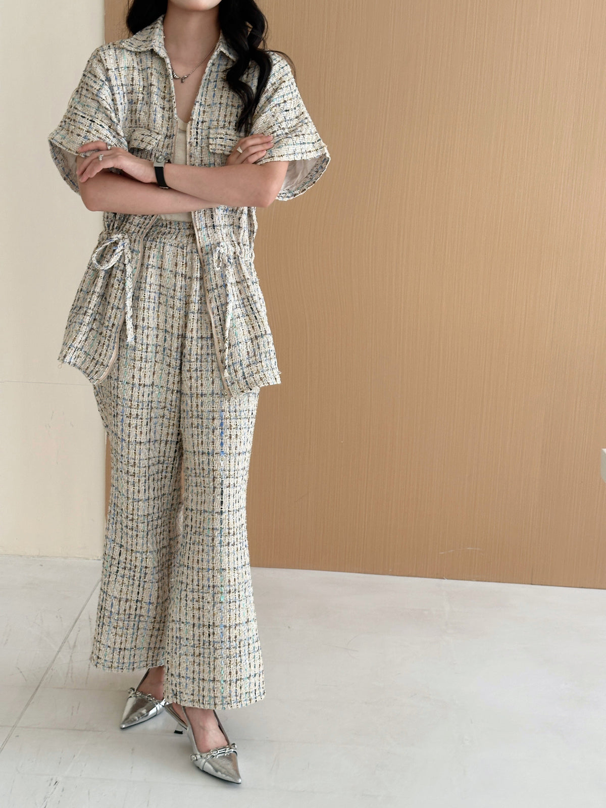 Pera White Chequered Knit Suit