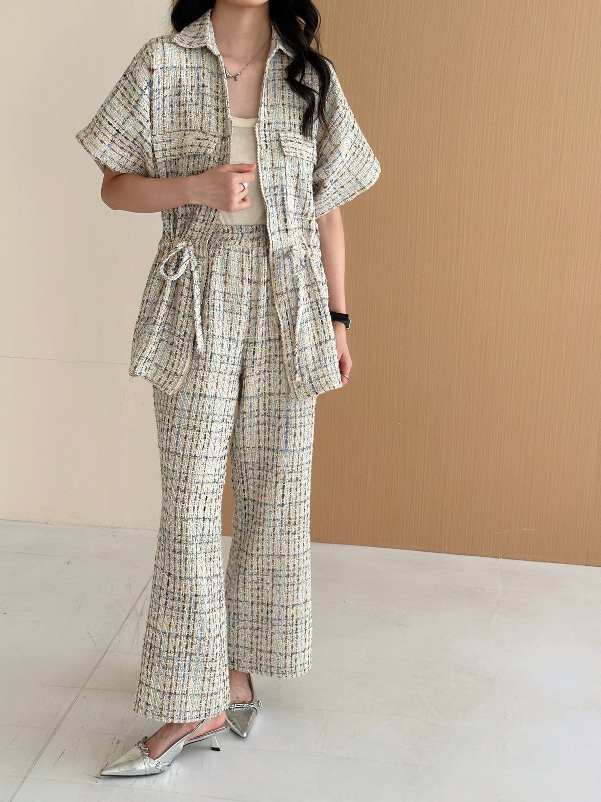 Pera White Chequered Knit Suit