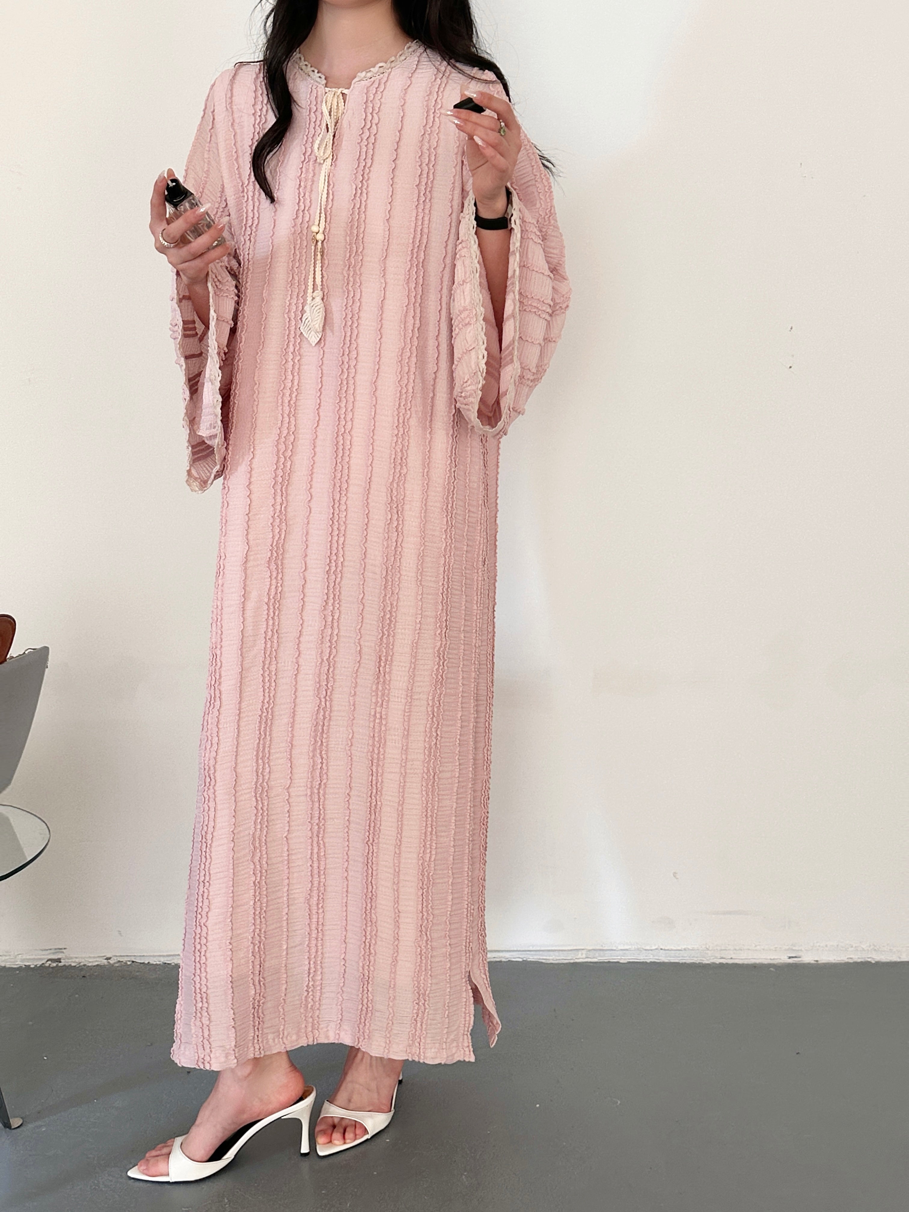 Lana Textured Kaftan Dress Pink