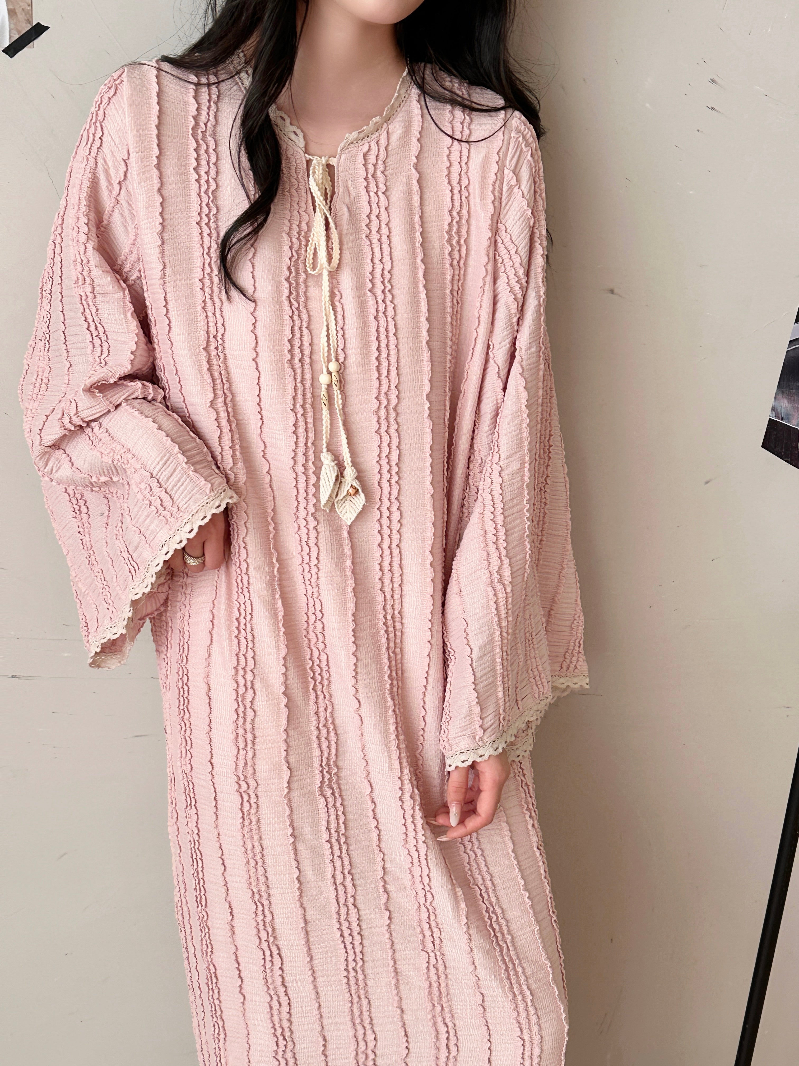 Lana Textured Kaftan Dress Pink