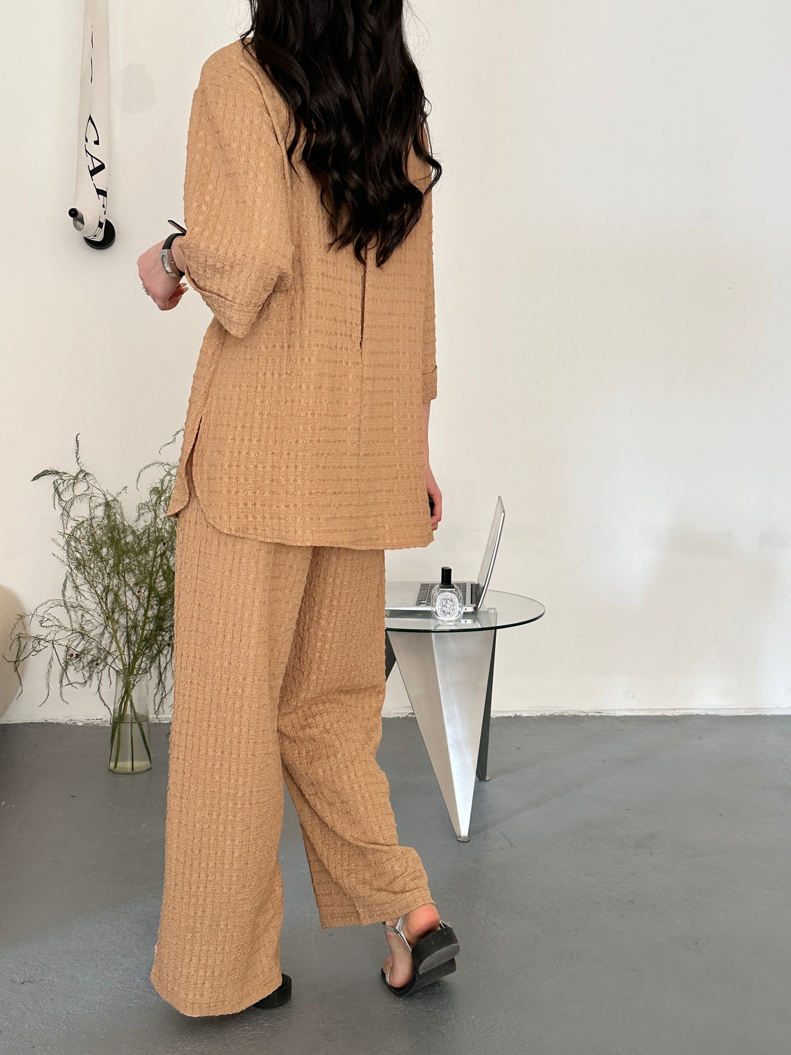 Kaya Textured Suit Beige with Zipper