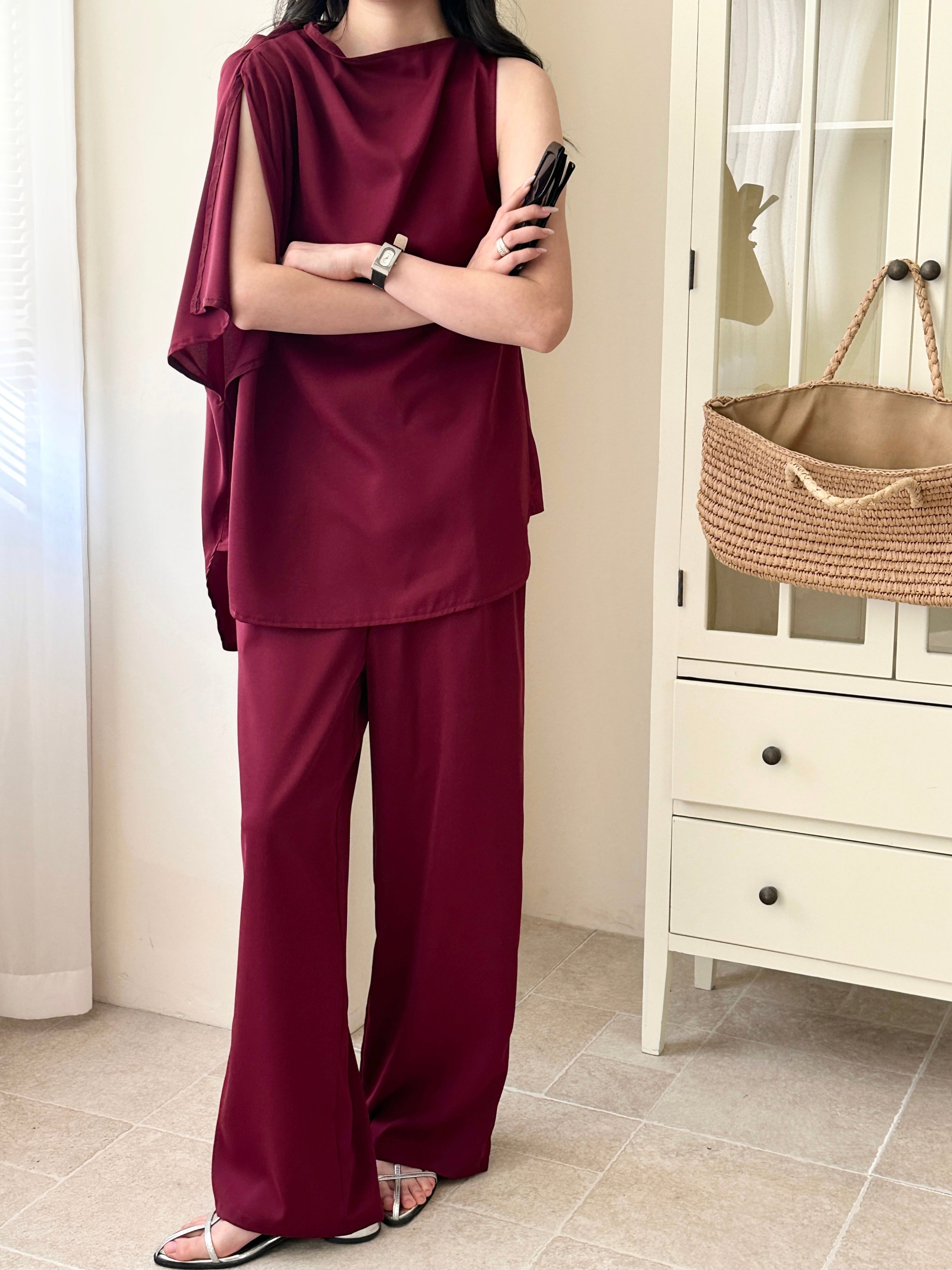 Norah Burgundy Draped Set