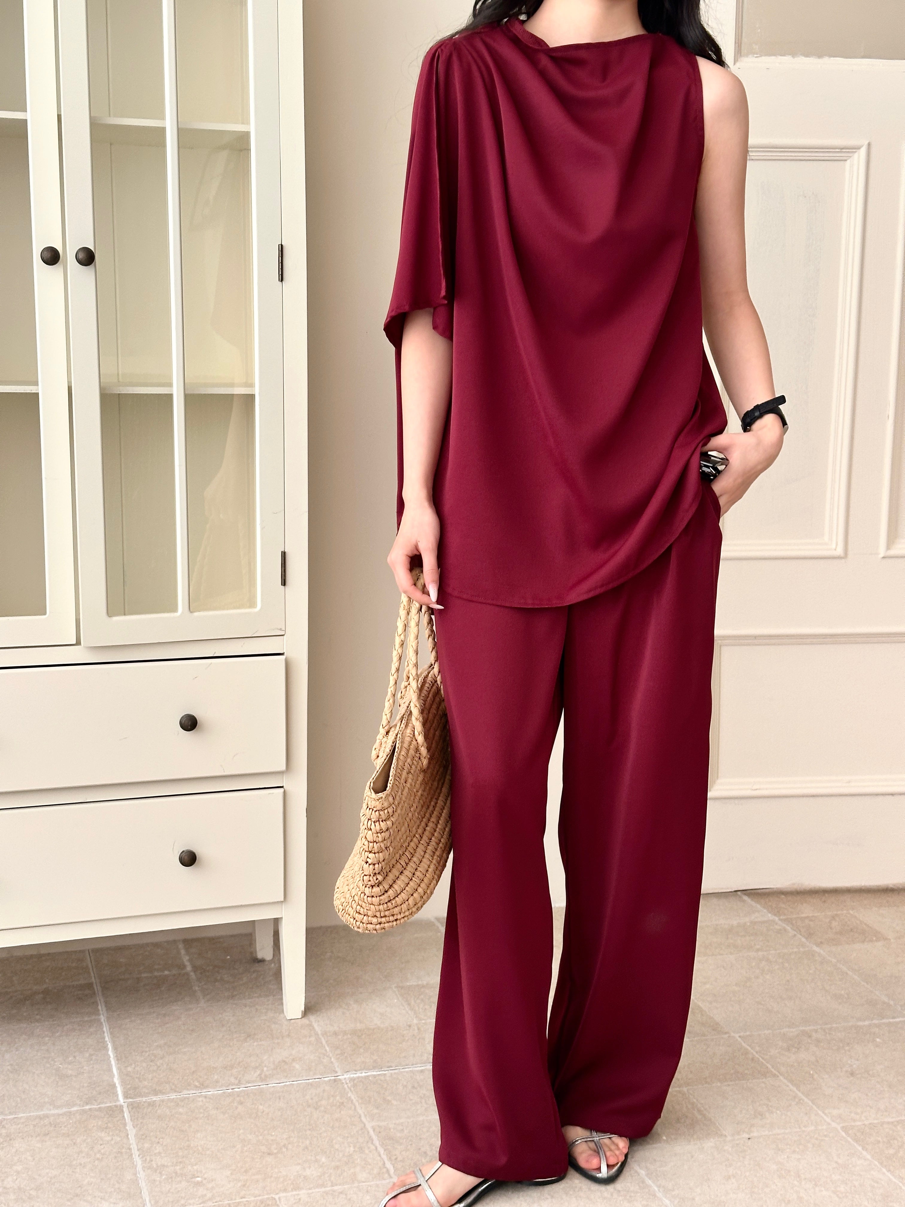 Norah Burgundy Draped Set