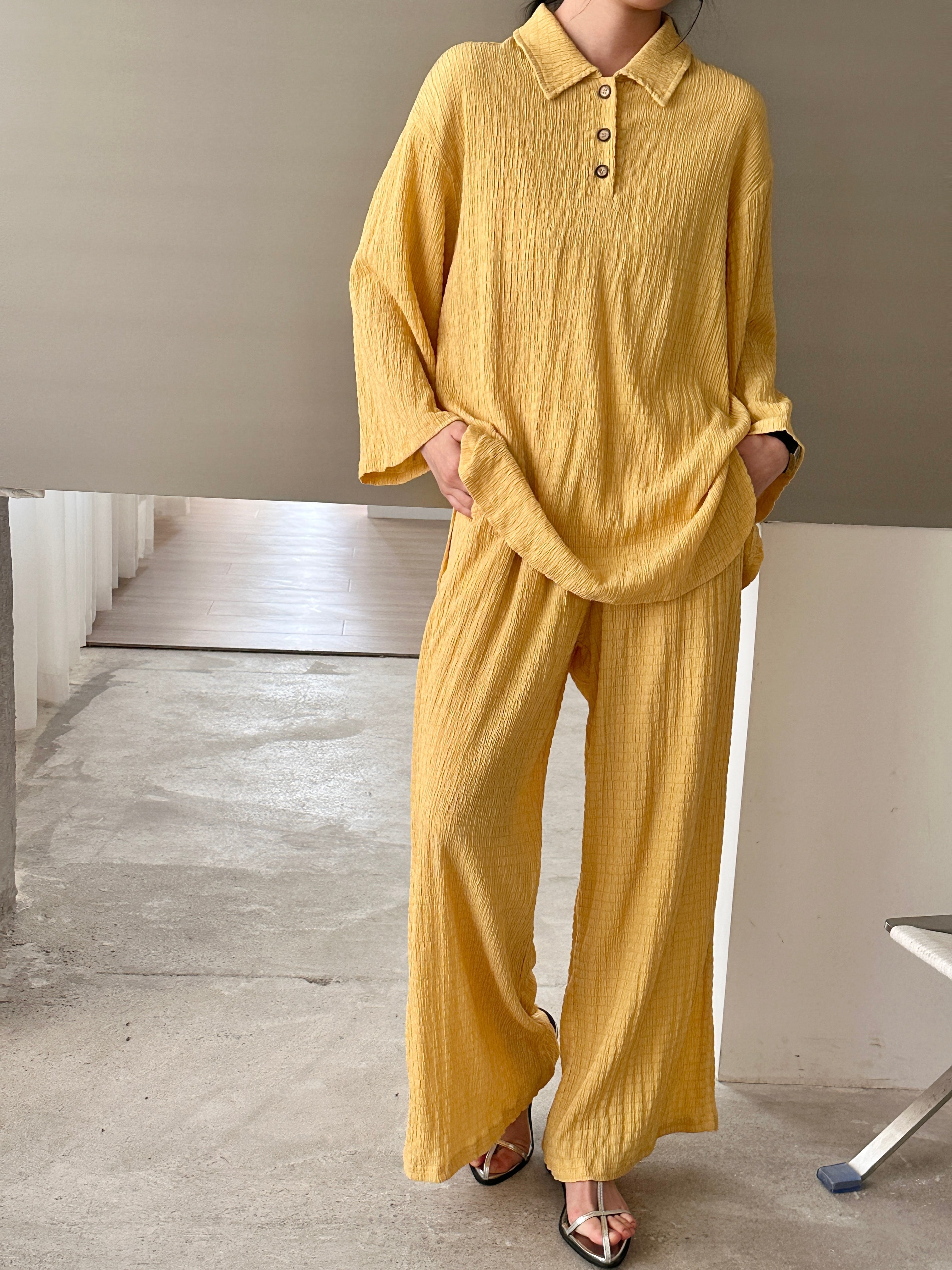 Gigi Textured Summer Co ord Burnt Yellow