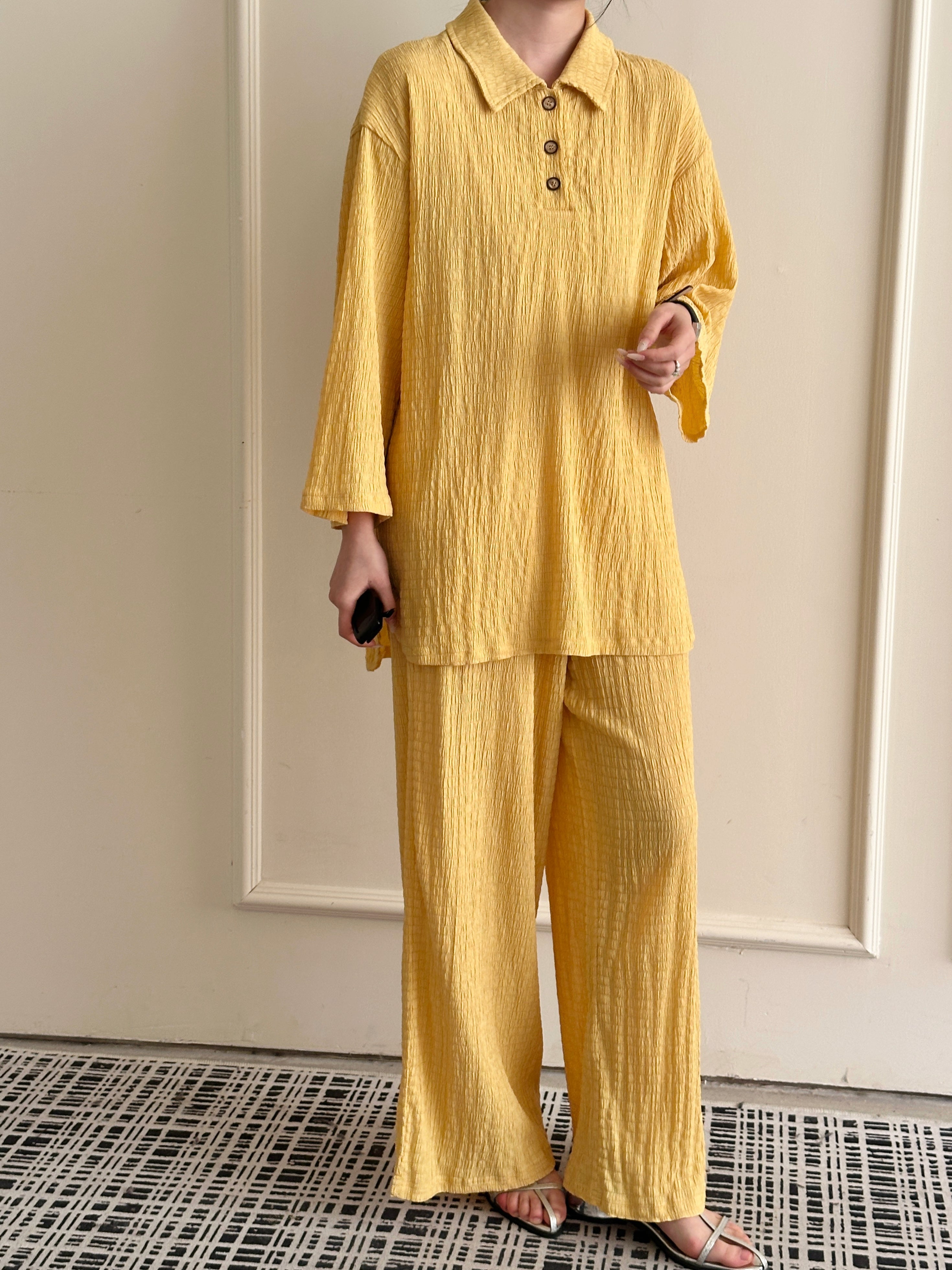Gigi Textured Summer Co ord Burnt Yellow