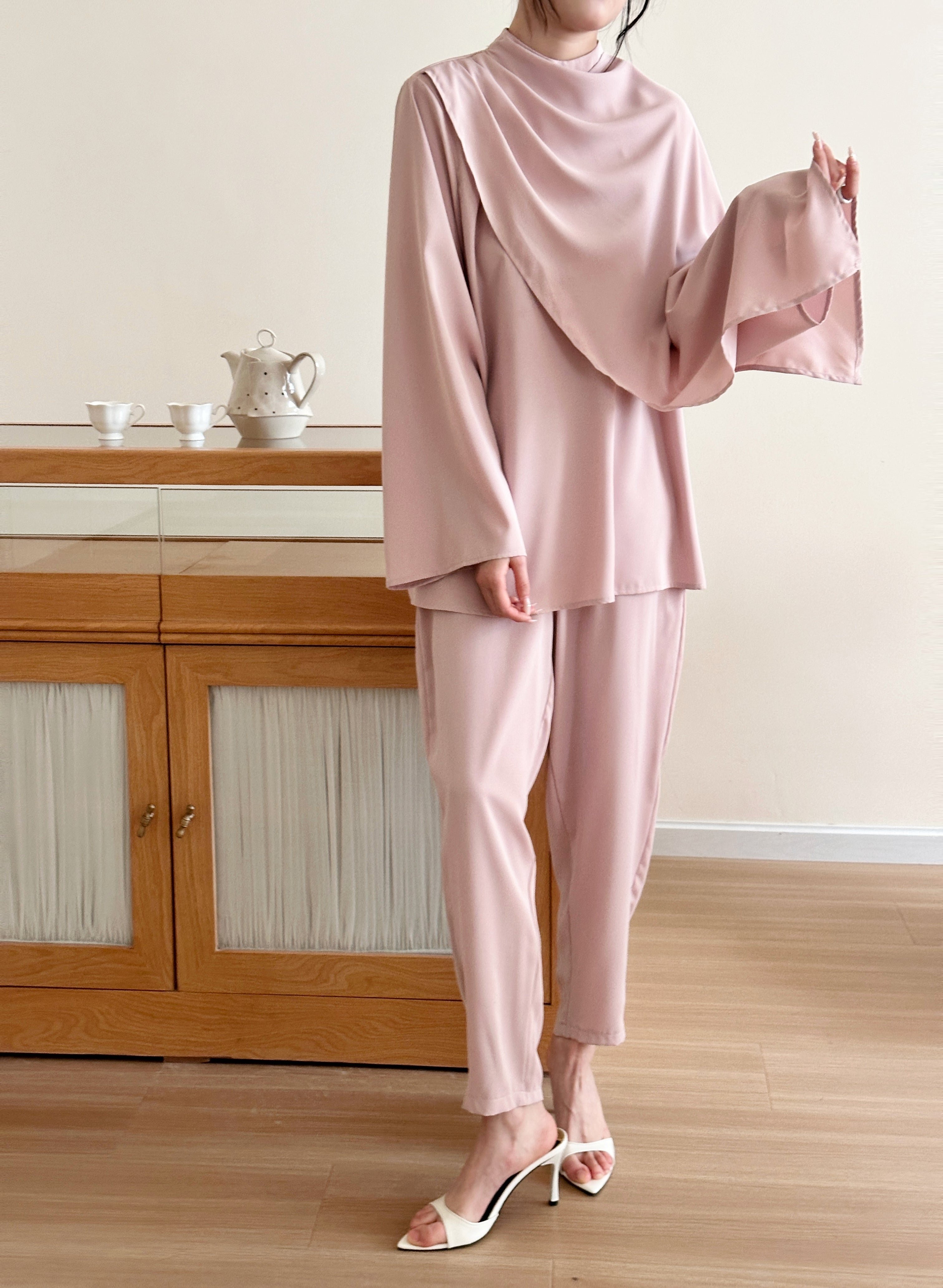 Myra Draped Scarf Set Raspberry