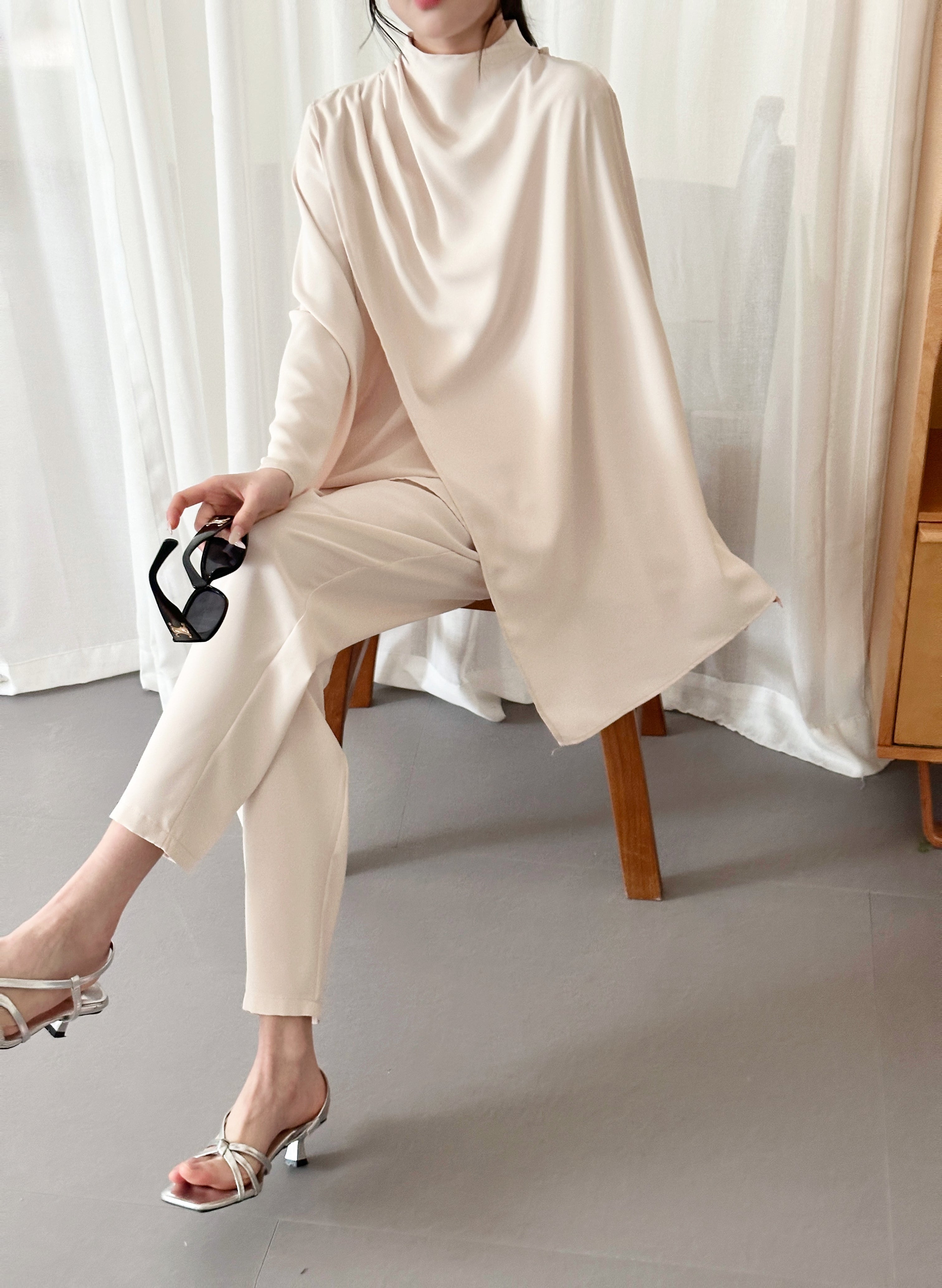Myra Draped Scarf Set Almond