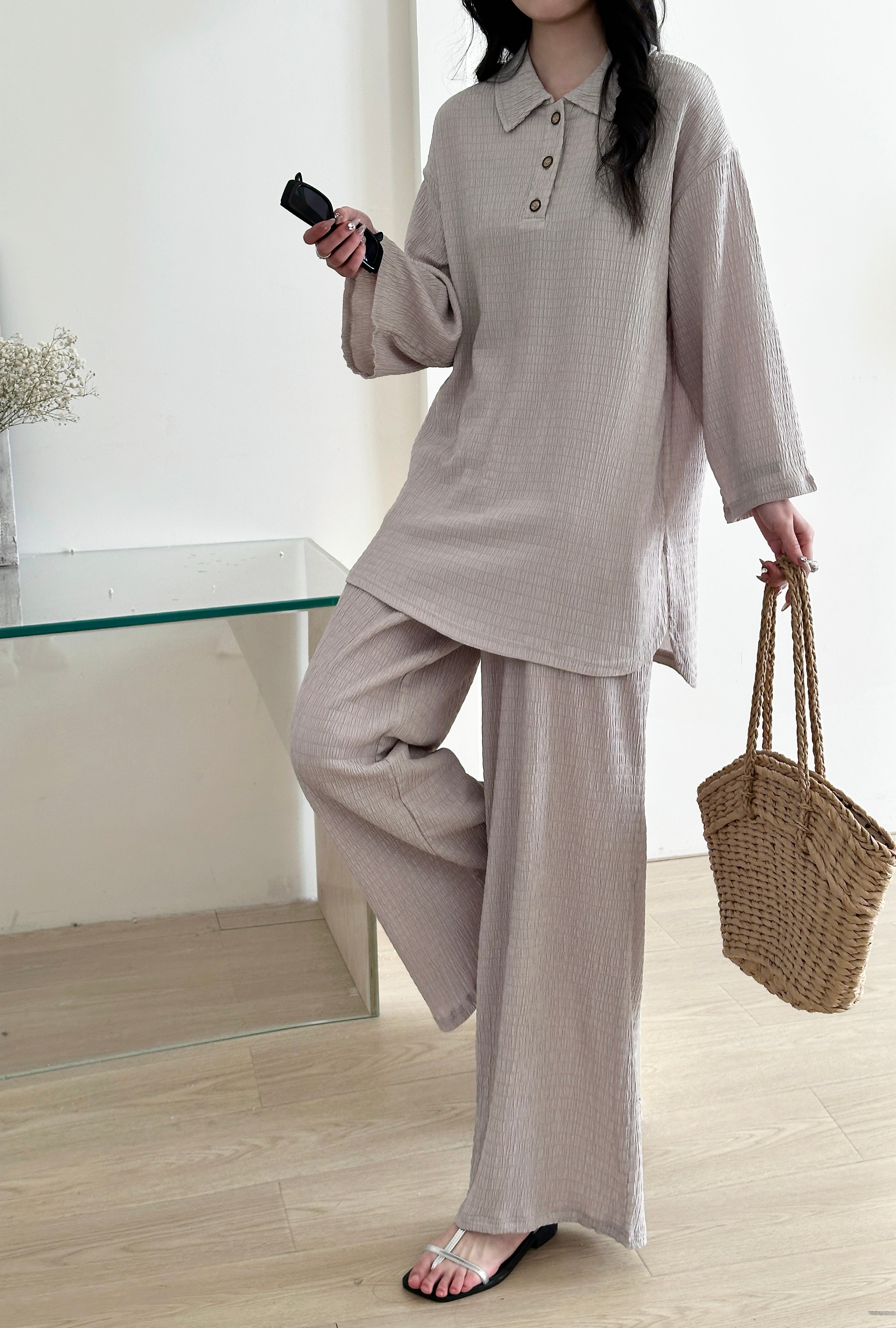 Gigi Textured Summer Co ord Gray