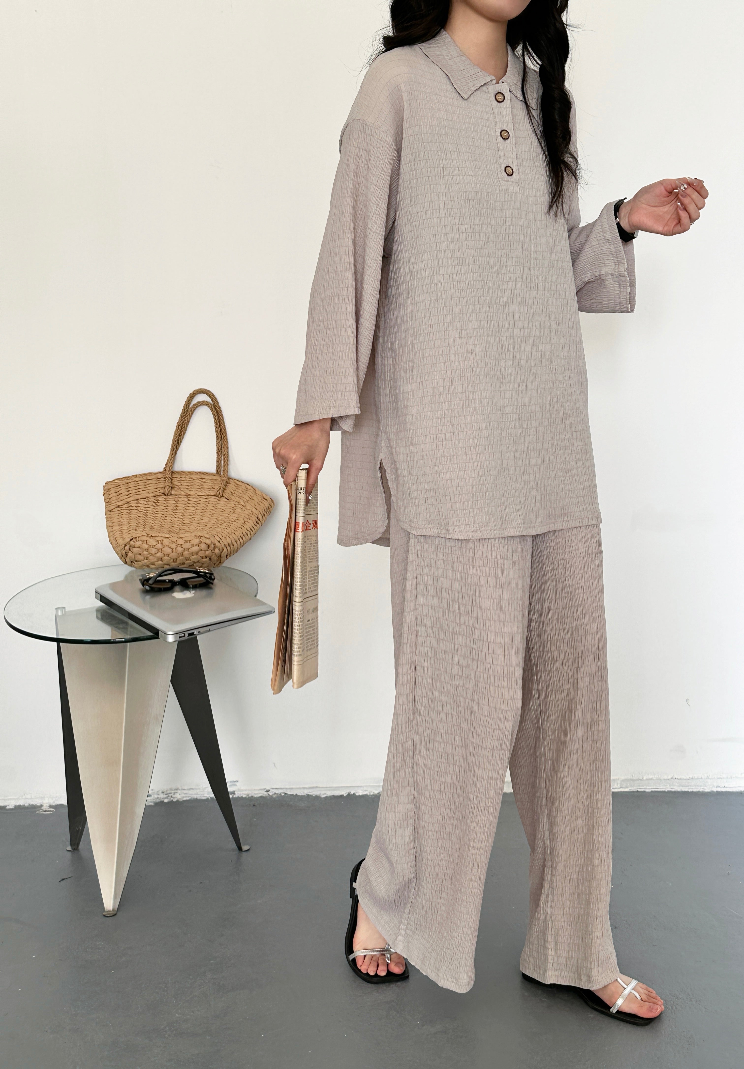 Gigi Textured Summer Co ord Gray