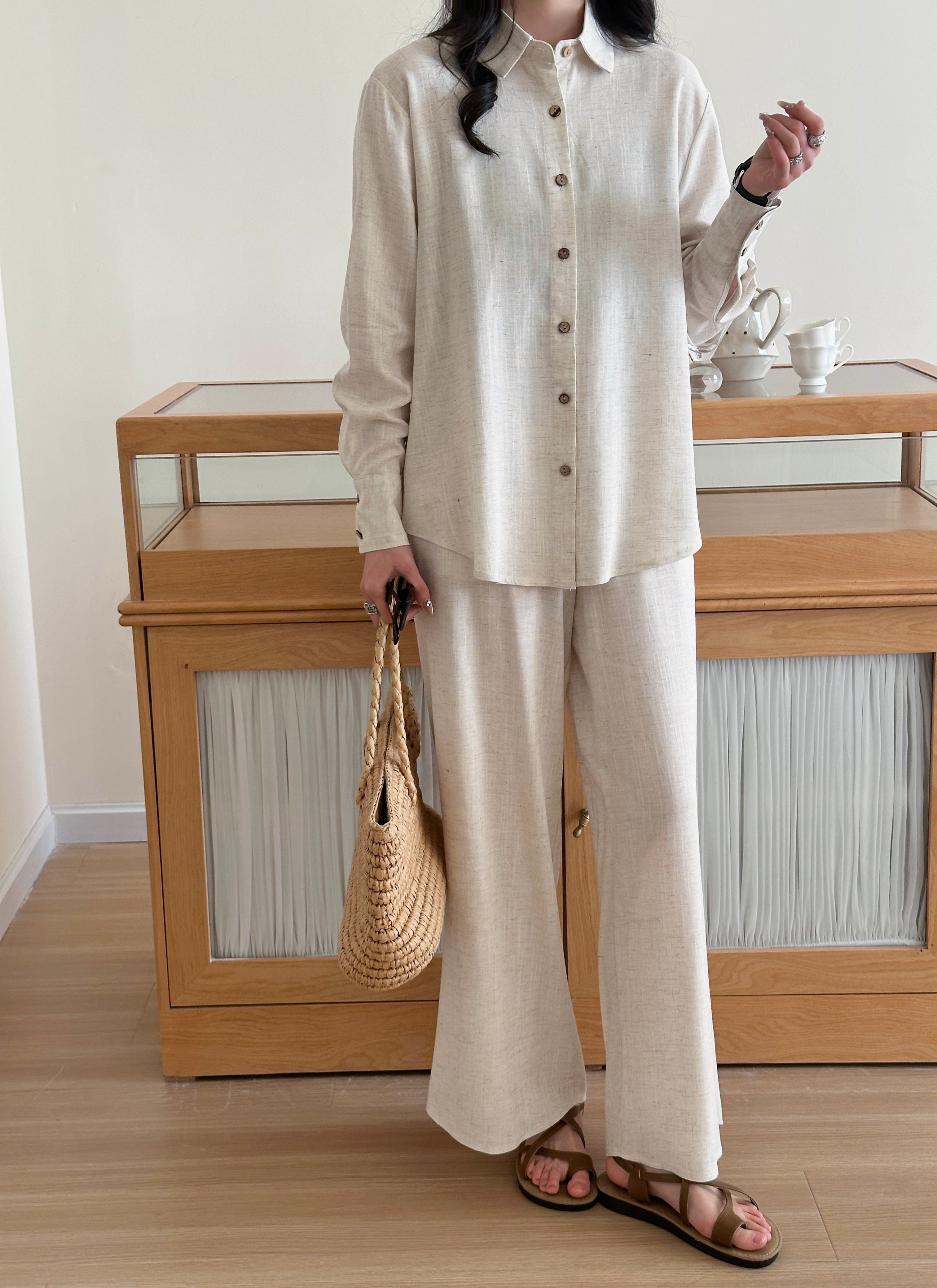 Panama Linen Suit with Buttons Oatmilk