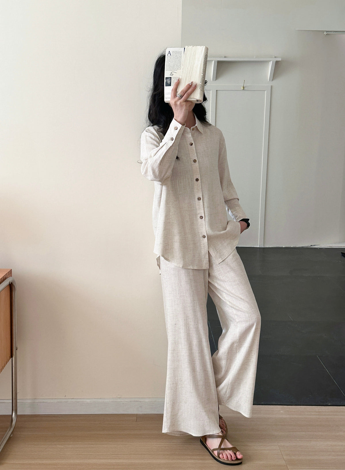 Panama Linen Suit with Buttons Oatmilk