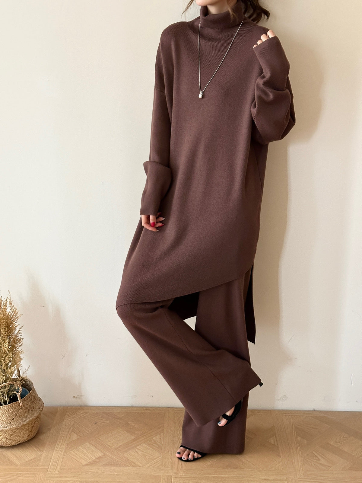 Munich Dark Brown Asymmetrical Knit Suit