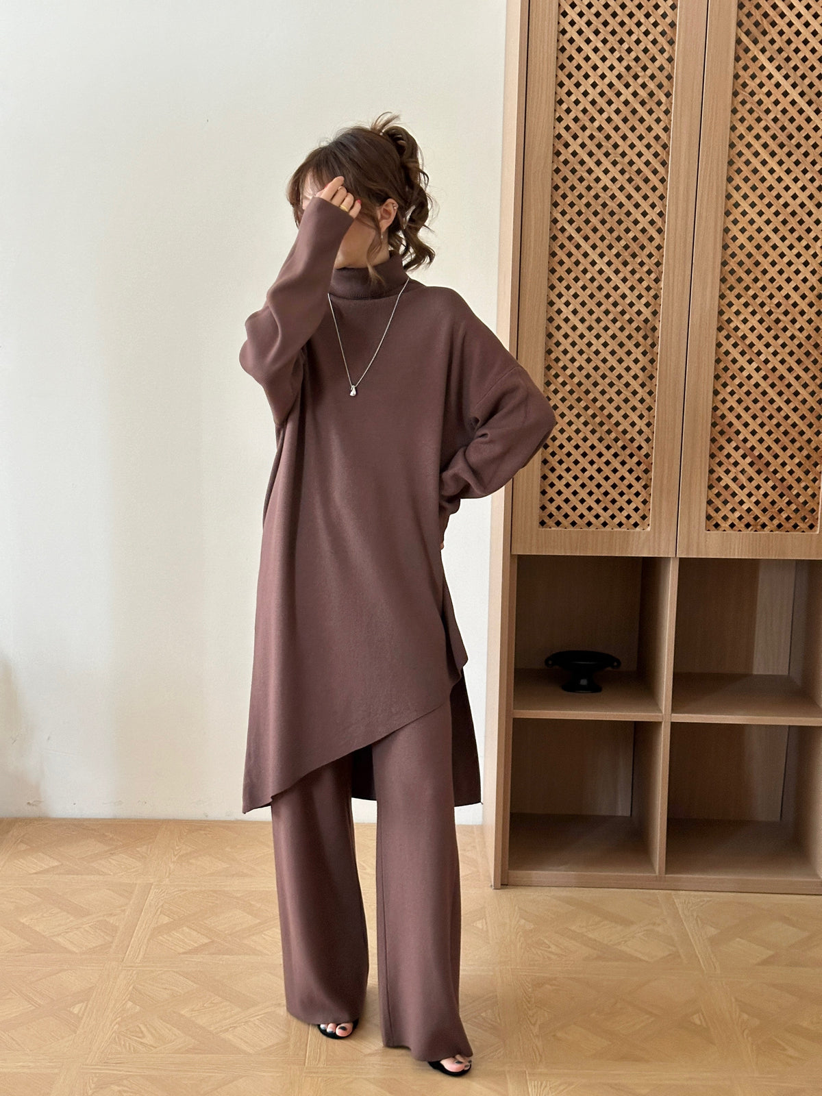 Munich Dark Brown Asymmetrical Knit Suit