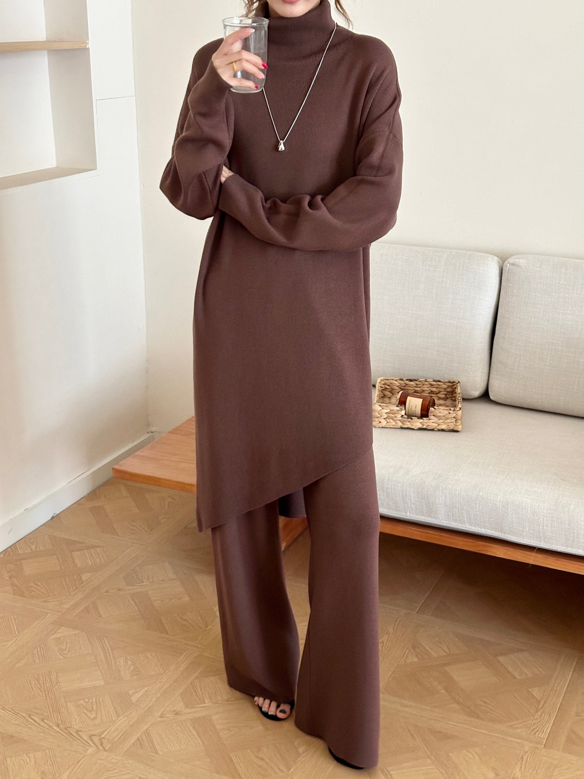 Munich Dark Brown Asymmetrical Knit Suit