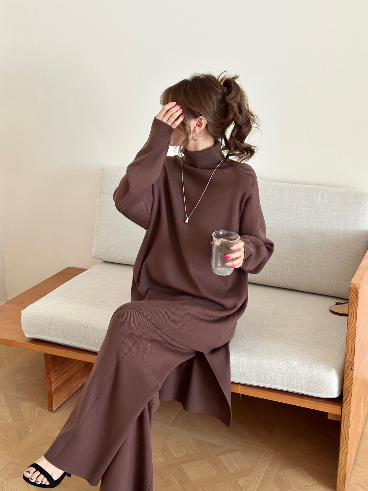 Munich Dark Brown Asymmetrical Knit Suit