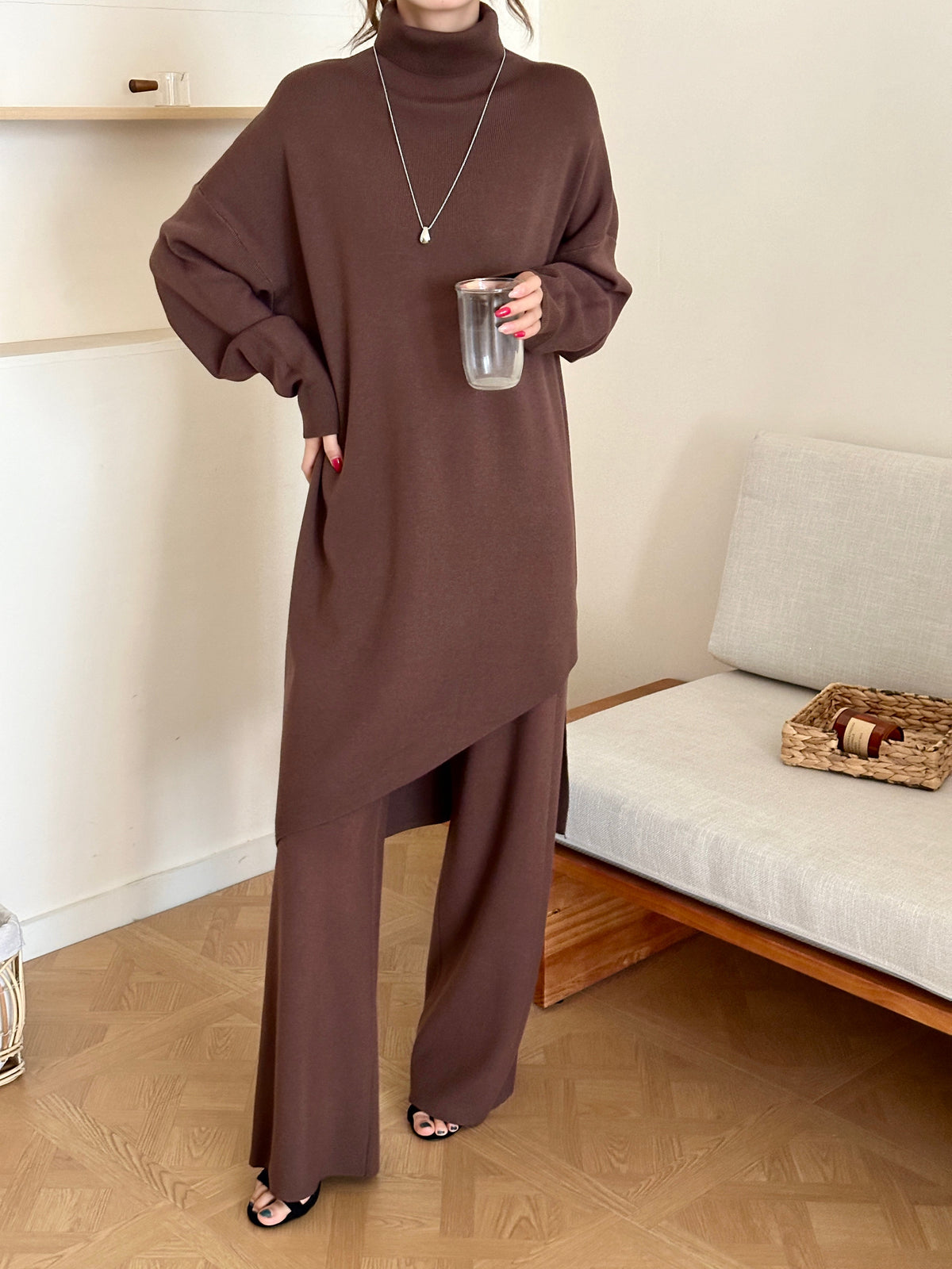 Munich Dark Brown Asymmetrical Knit Suit