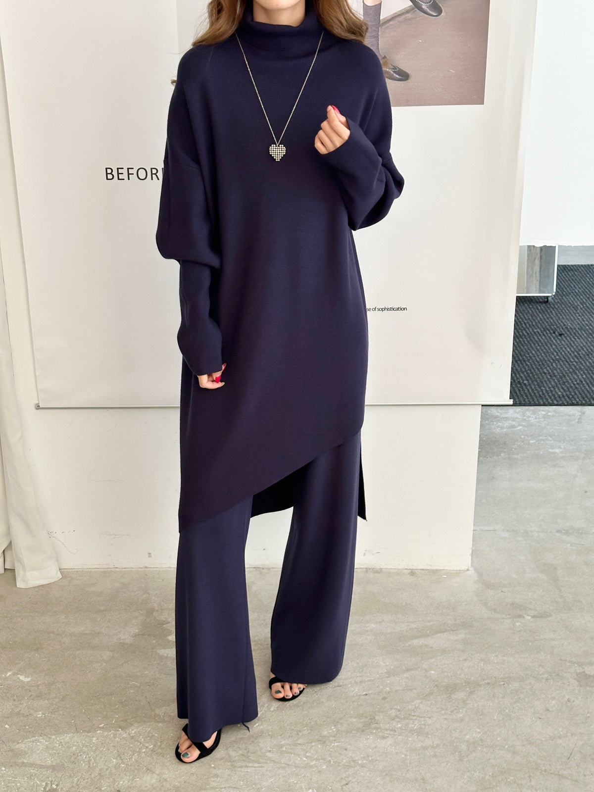 Munich Navy Blue Asymmetrical Knit Suit