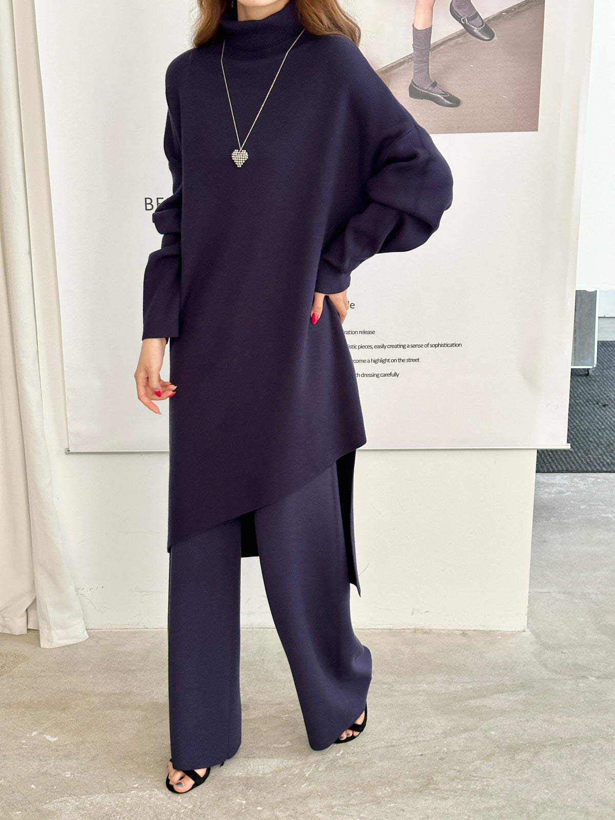 Munich Navy Blue Asymmetrical Knit Suit