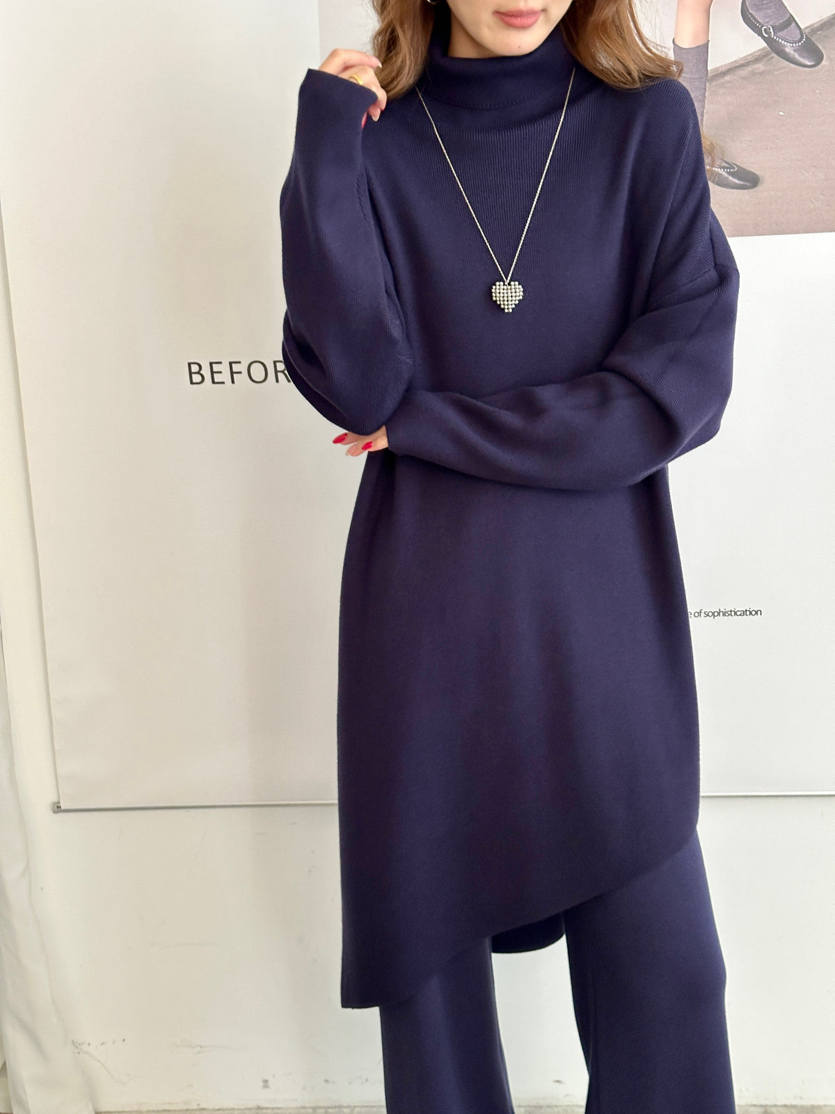 Munich Navy Blue Asymmetrical Knit Suit