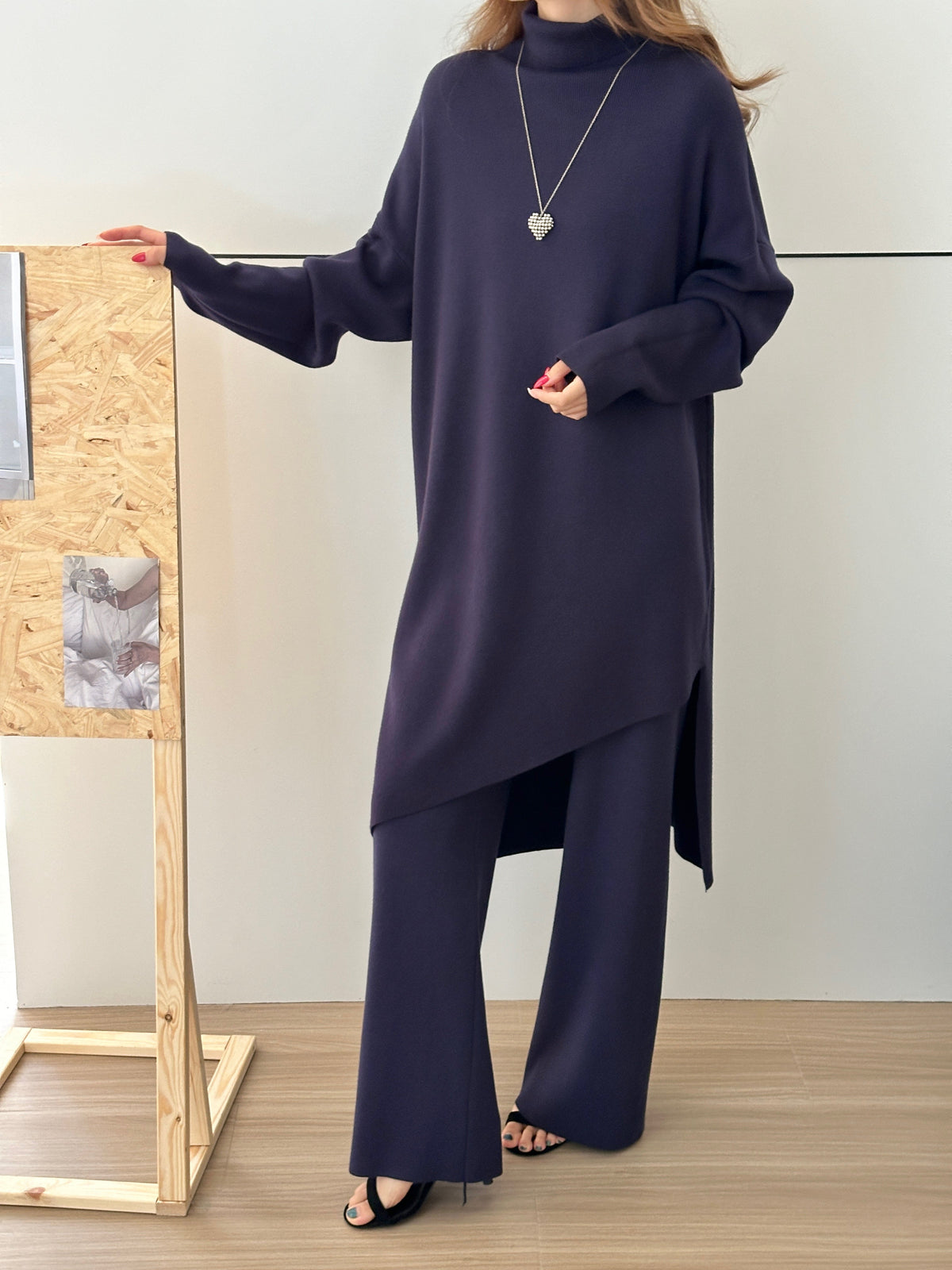 Munich Navy Blue Asymmetrical Knit Suit