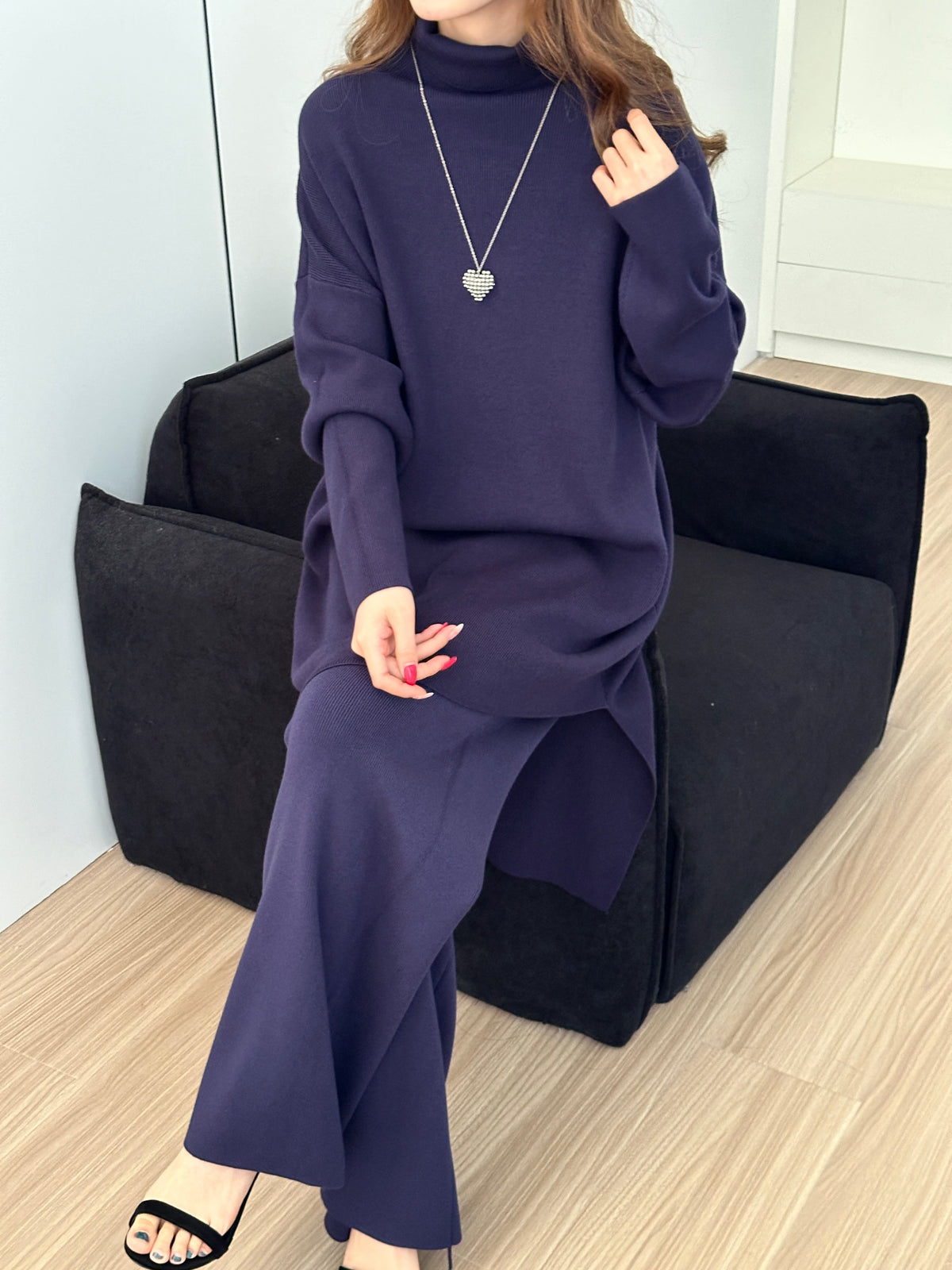 Munich Navy Blue Asymmetrical Knit Suit