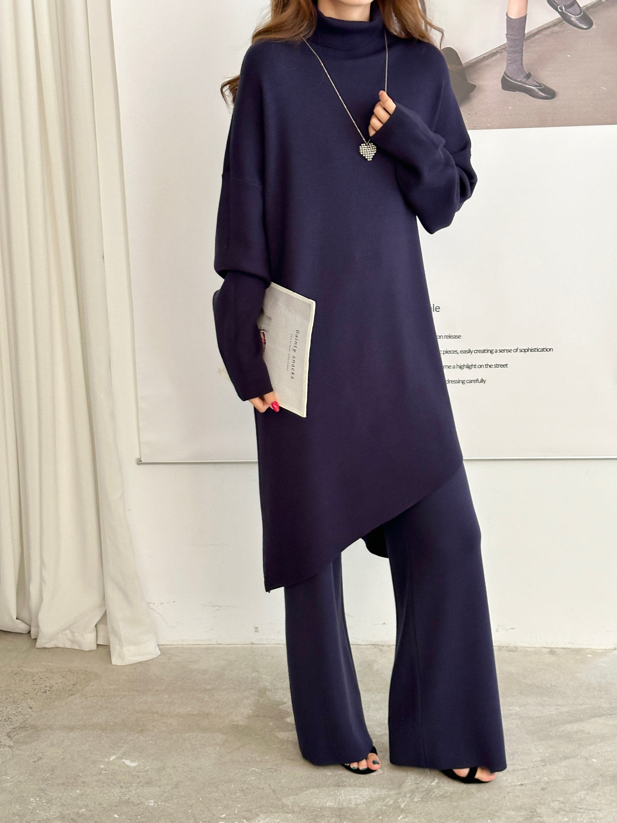 Munich Navy Blue Asymmetrical Knit Suit