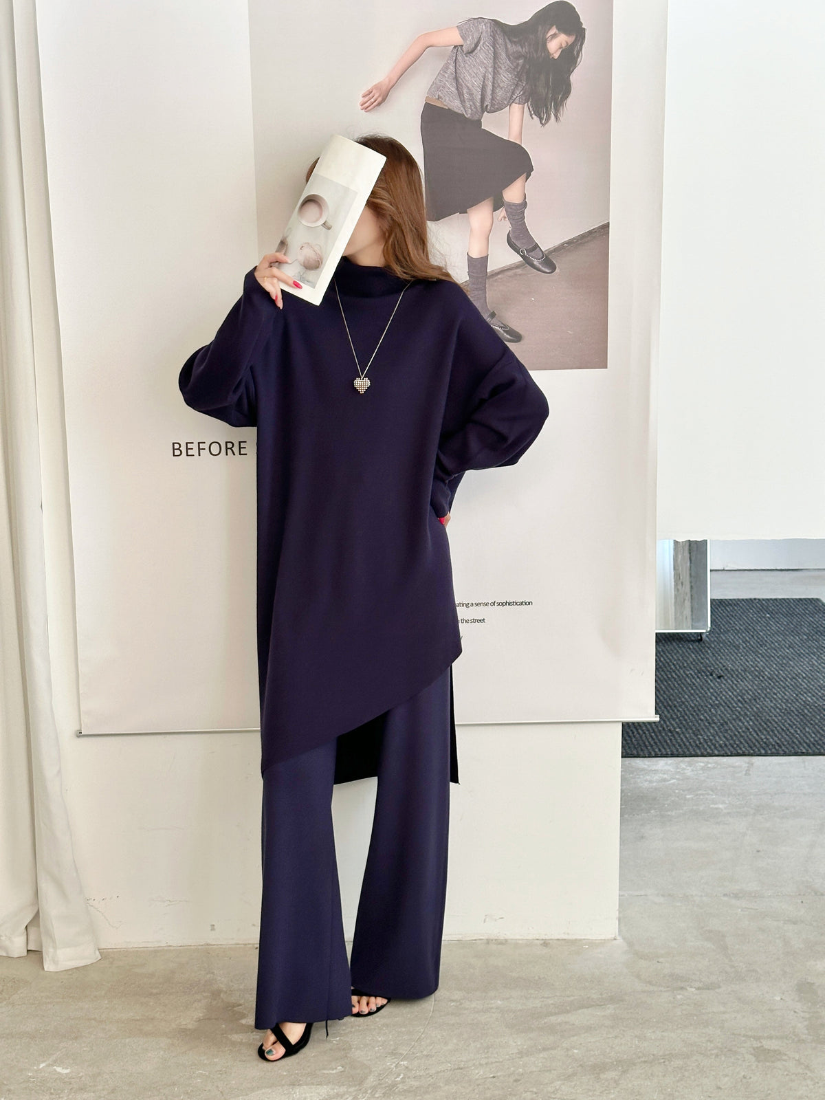 Munich Navy Blue Asymmetrical Knit Suit