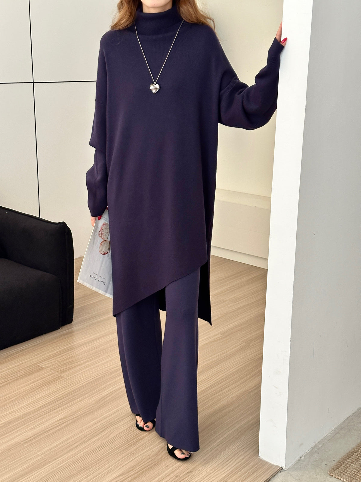 Munich Navy Blue Asymmetrical Knit Suit