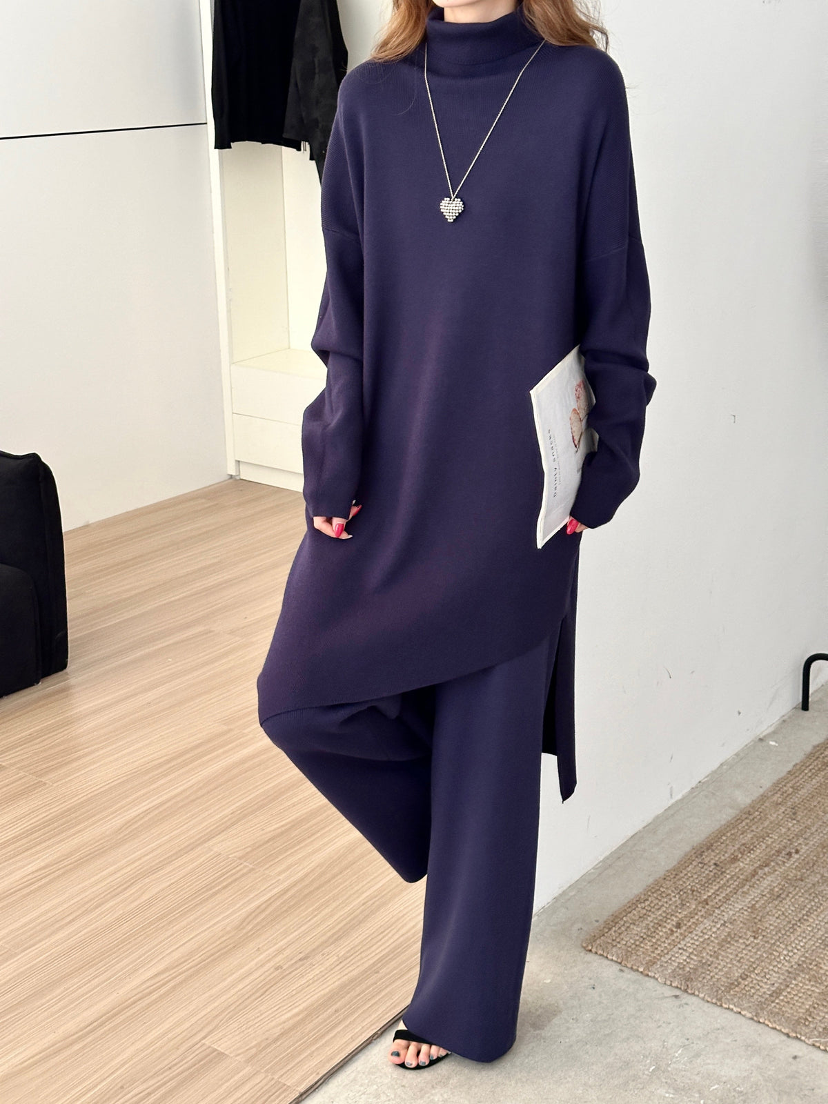 Munich Navy Blue Asymmetrical Knit Suit
