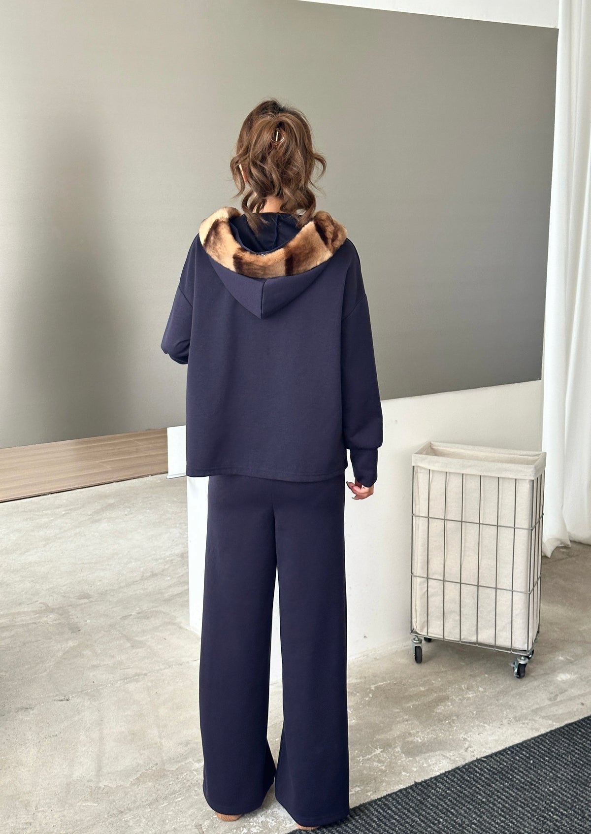 Berlin Navy Modal Faux Fur Cape Suit
