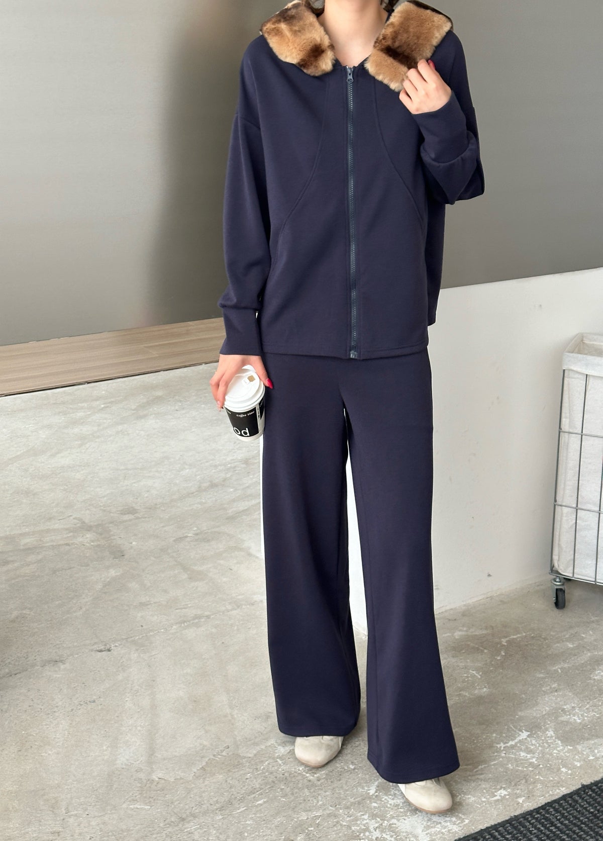 Berlin Navy Modal Faux Fur Cape Suit