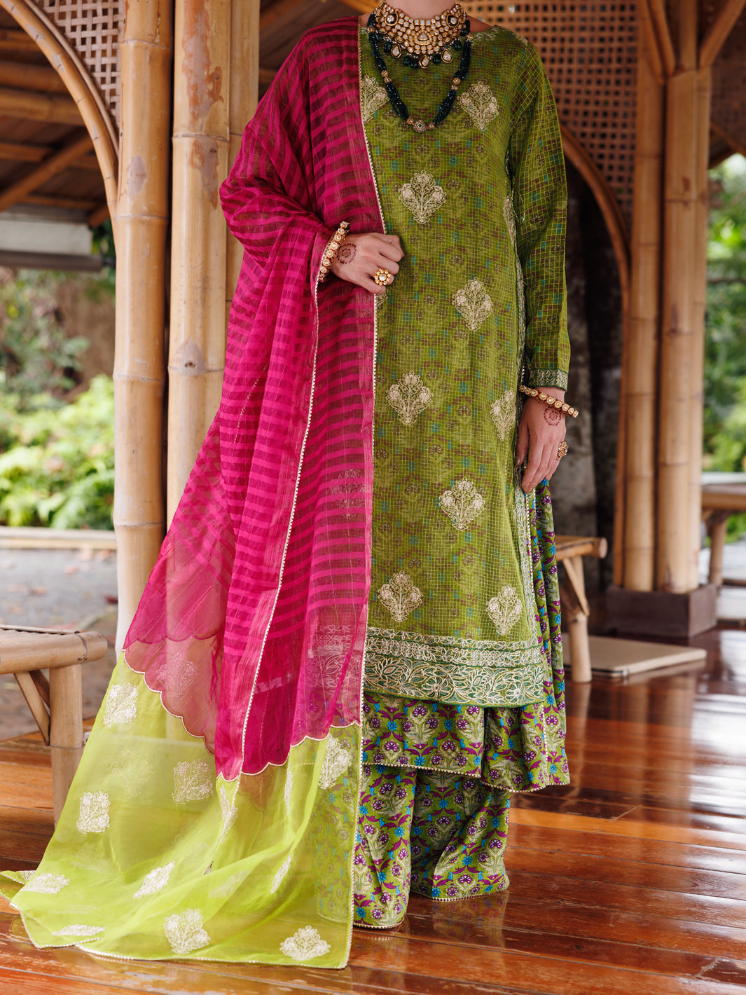 Green Maple Silk 3 Piece Stitched - ALP-3PS-2026