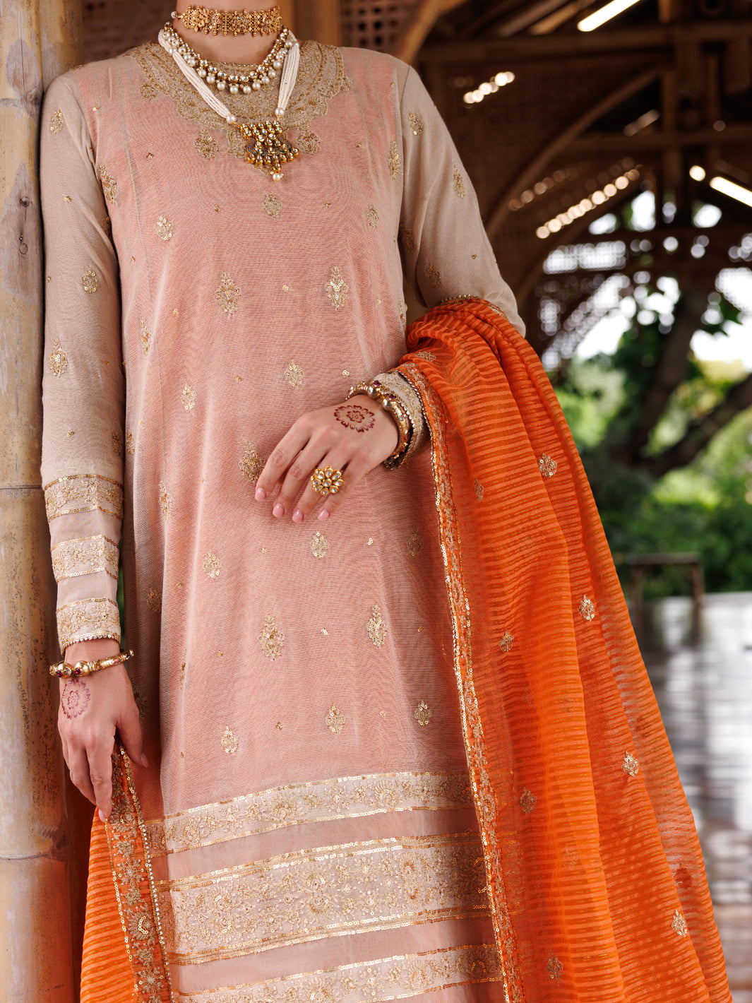 Mustard Cotton Khaddi Net 3 Piece Stitched - ALP-3PS-2028
