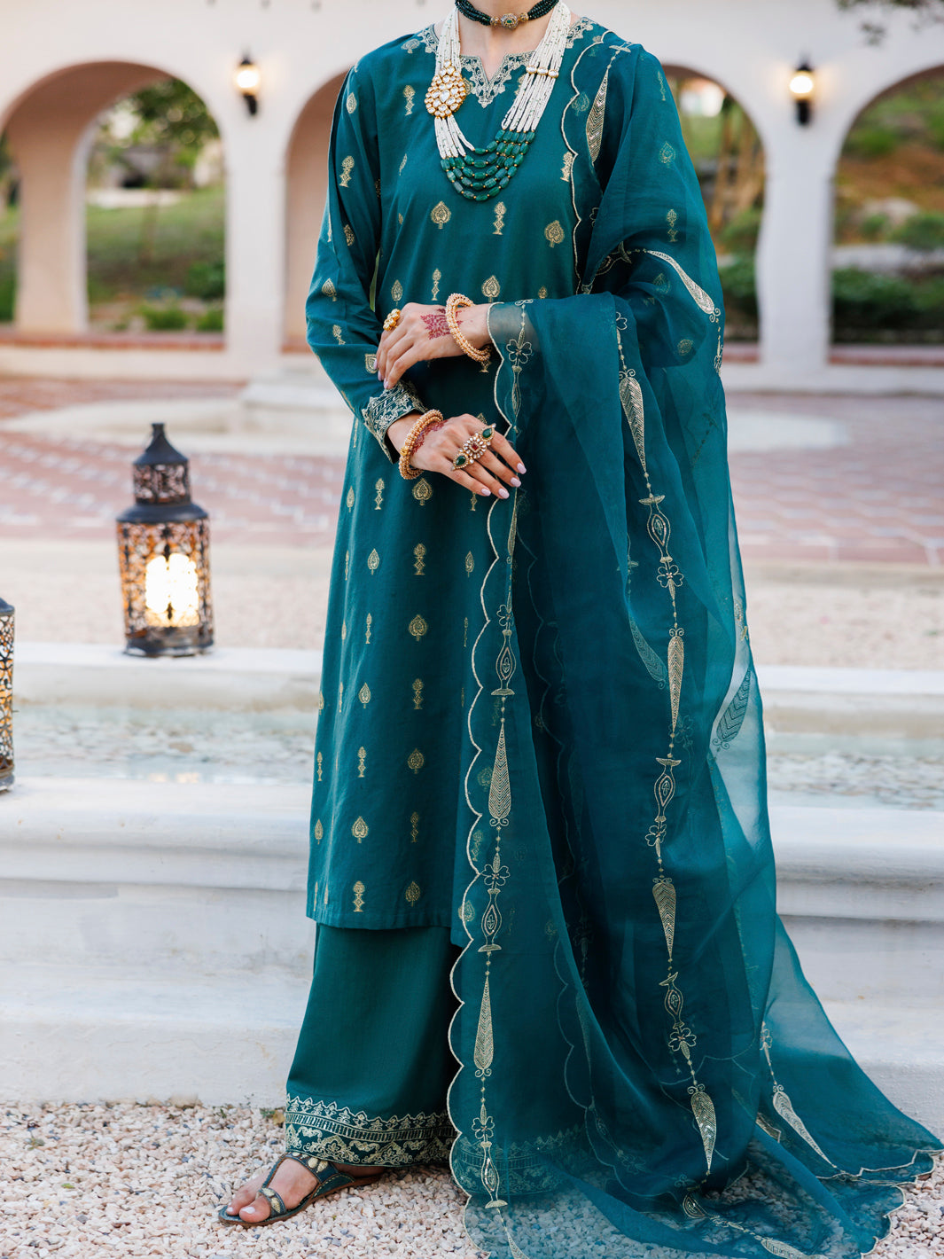Green Viscose Jacquard 3 Piece Stitched - ALP-3PS-2053