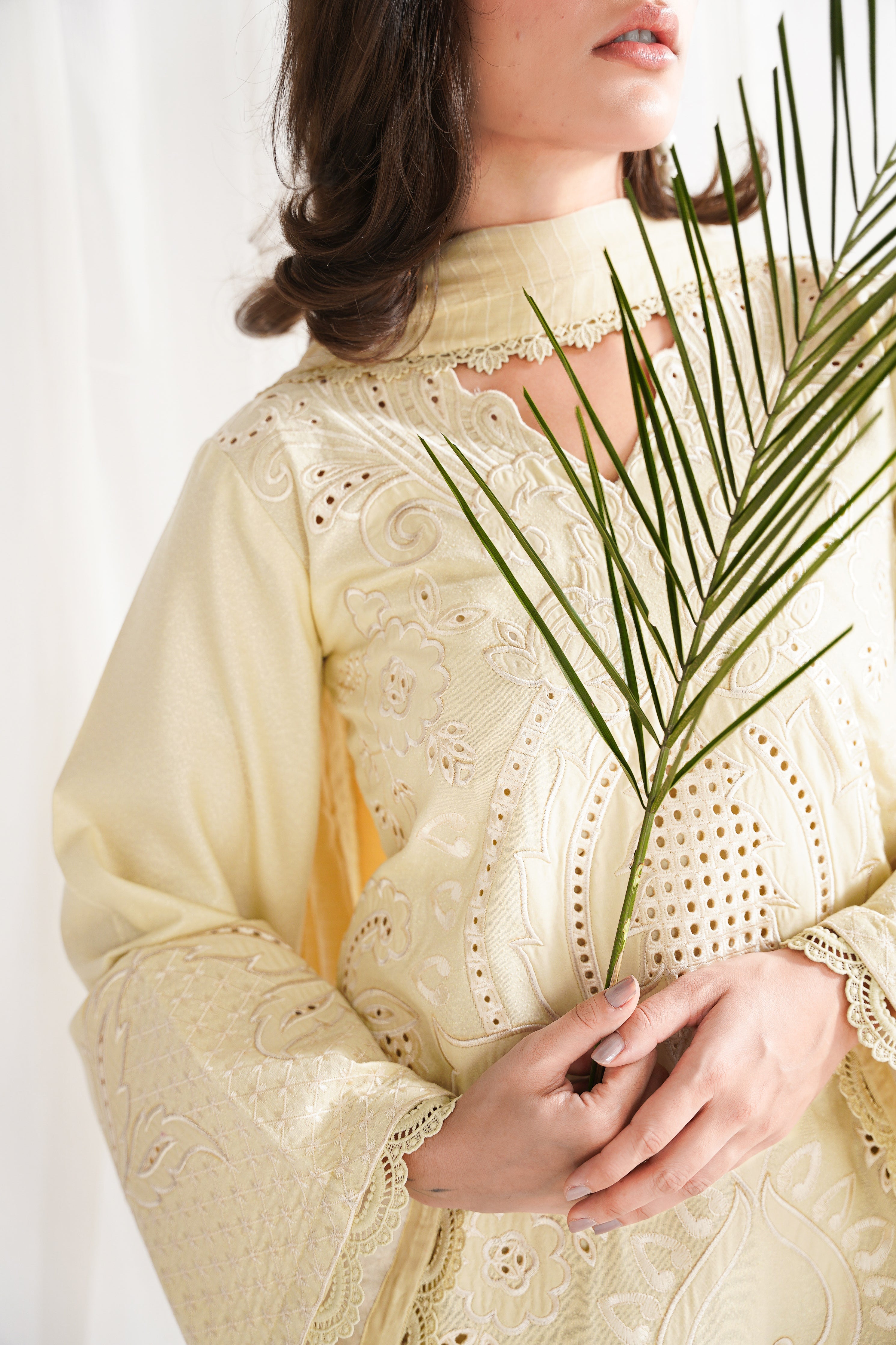 BUTTER YELLOW LUXURY EMBROIDERED 3PCS SET NPA3-25420 (EID 2025 READY TO WEAR) - EXPRESS SHIPPING